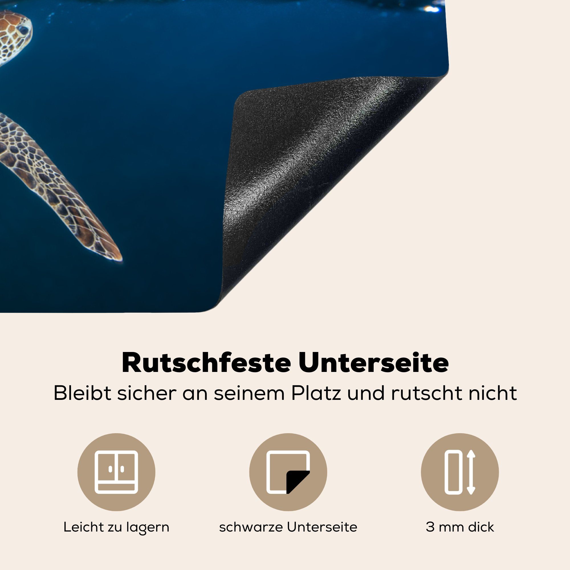 MuchoWow Herdblende-/Abdeckplatte Meer - Schildkröte (1 81x52 Induktionskochfeld Sommer, - die für cm, Schutz küche, tlg), Vinyl, Ceranfeldabdeckung