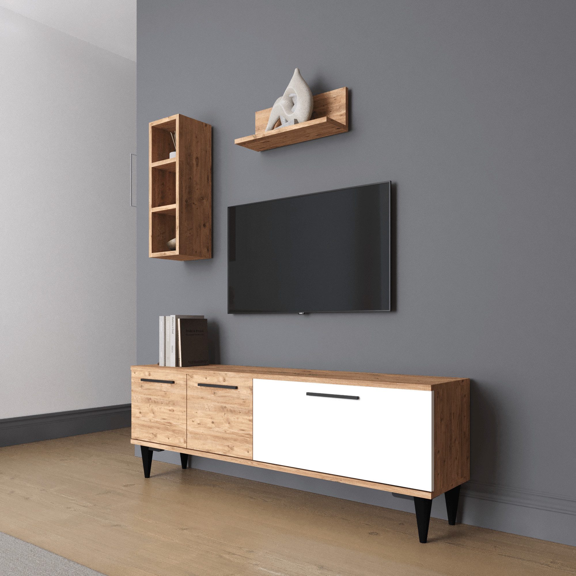 BDR Smart Home Art Lowboard Roma TV Schrank 3 Türen Stilvoll & Modern mit 2 Farben