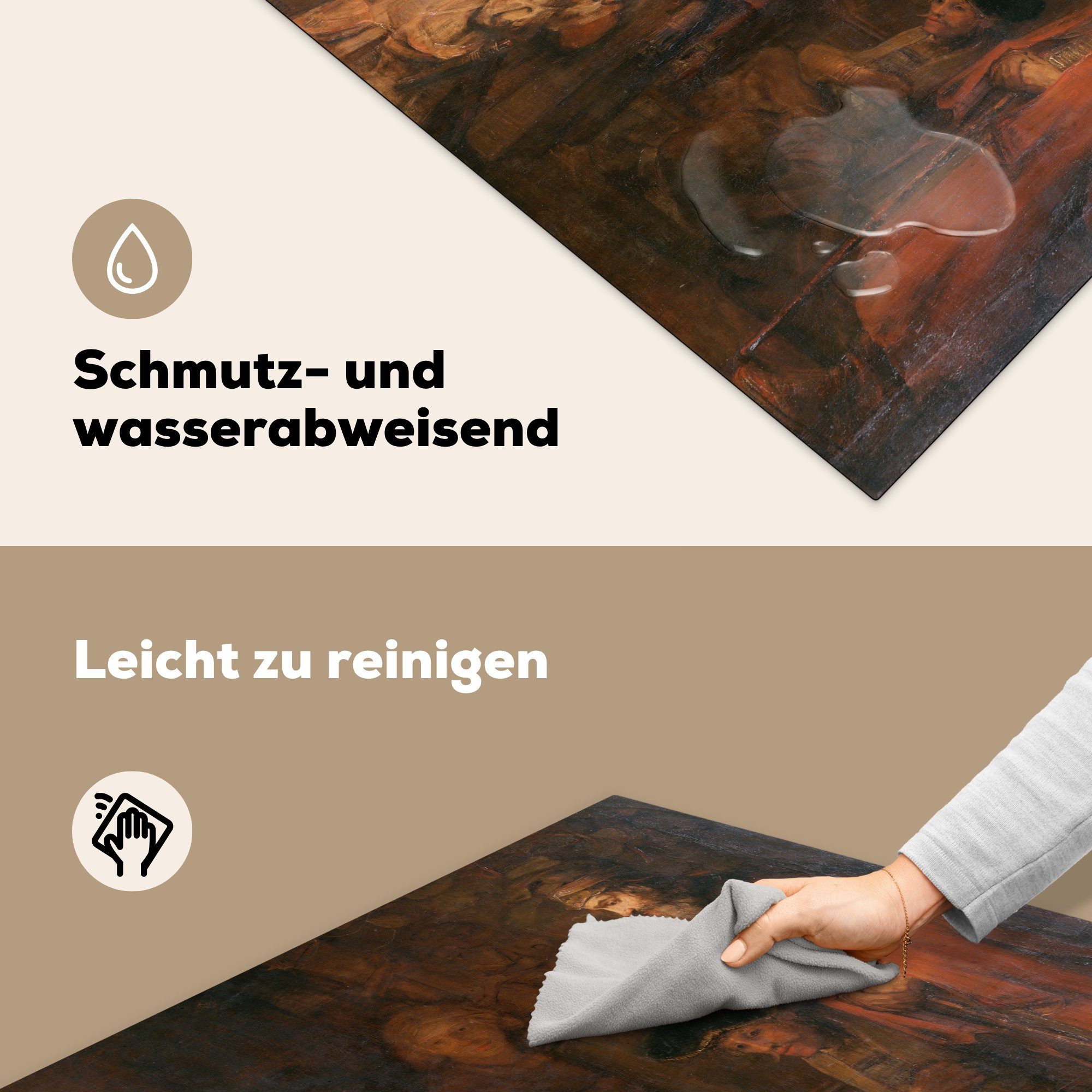MuchoWow - Arbeitsplatte für verlorenen Rijn, Sohnes des Rembrandt Vinyl, (1 cm, von tlg), Ceranfeldabdeckung, van küche Rückkehr Gemälde Herdblende-/Abdeckplatte 78x78 Die