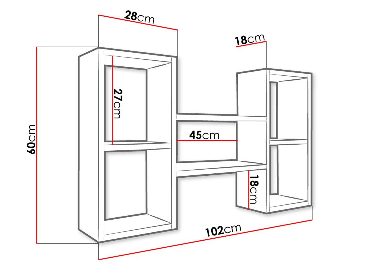 Mirjan24 Wandregal Trio 002, 102x18x60 Eiche mit Aufhängen Sonoma zum cm, Haken