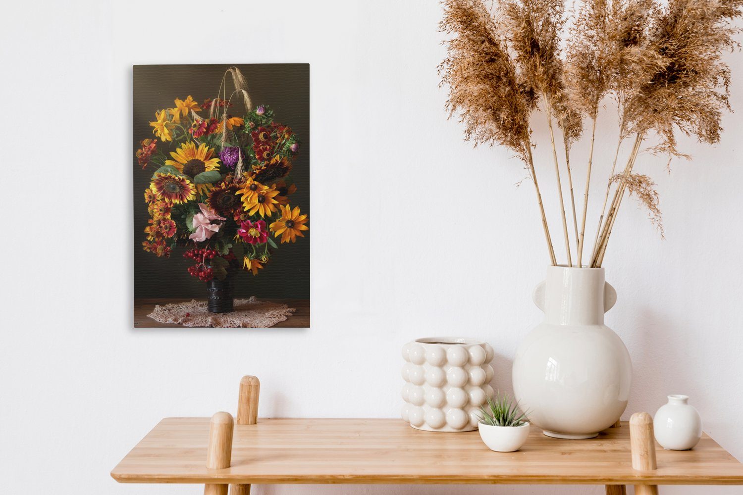 bespannt cm Blumenstrauß Zackenaufhänger, fertig Leinwandbild (1 - St), - Gemälde, 20x30 inkl. Leinwandbild Farben Stilleben, OneMillionCanvasses®