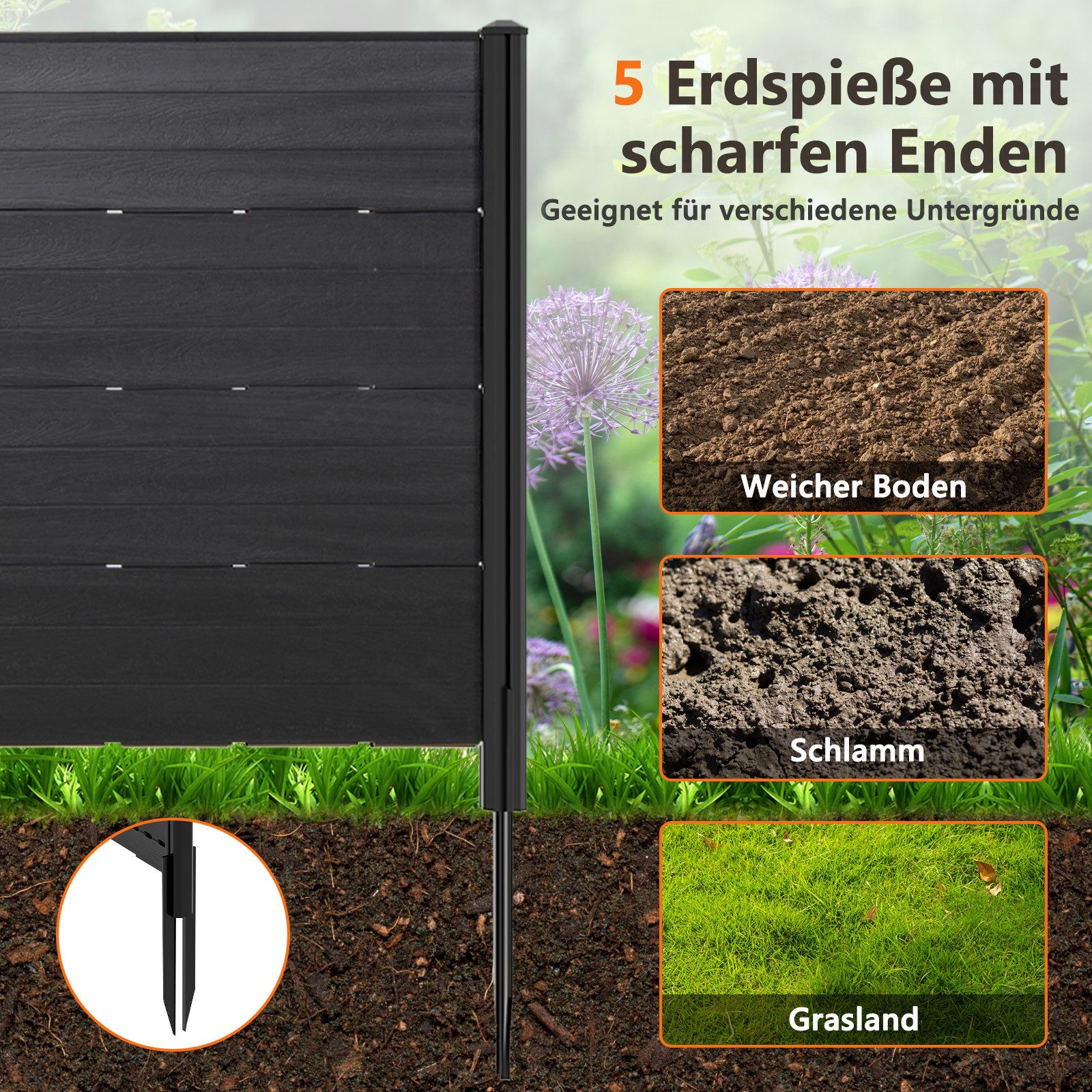 KOMFOTTEU Gartenzaun, Sichtschutzzaun mit Schutzkappen & günstig online kaufen