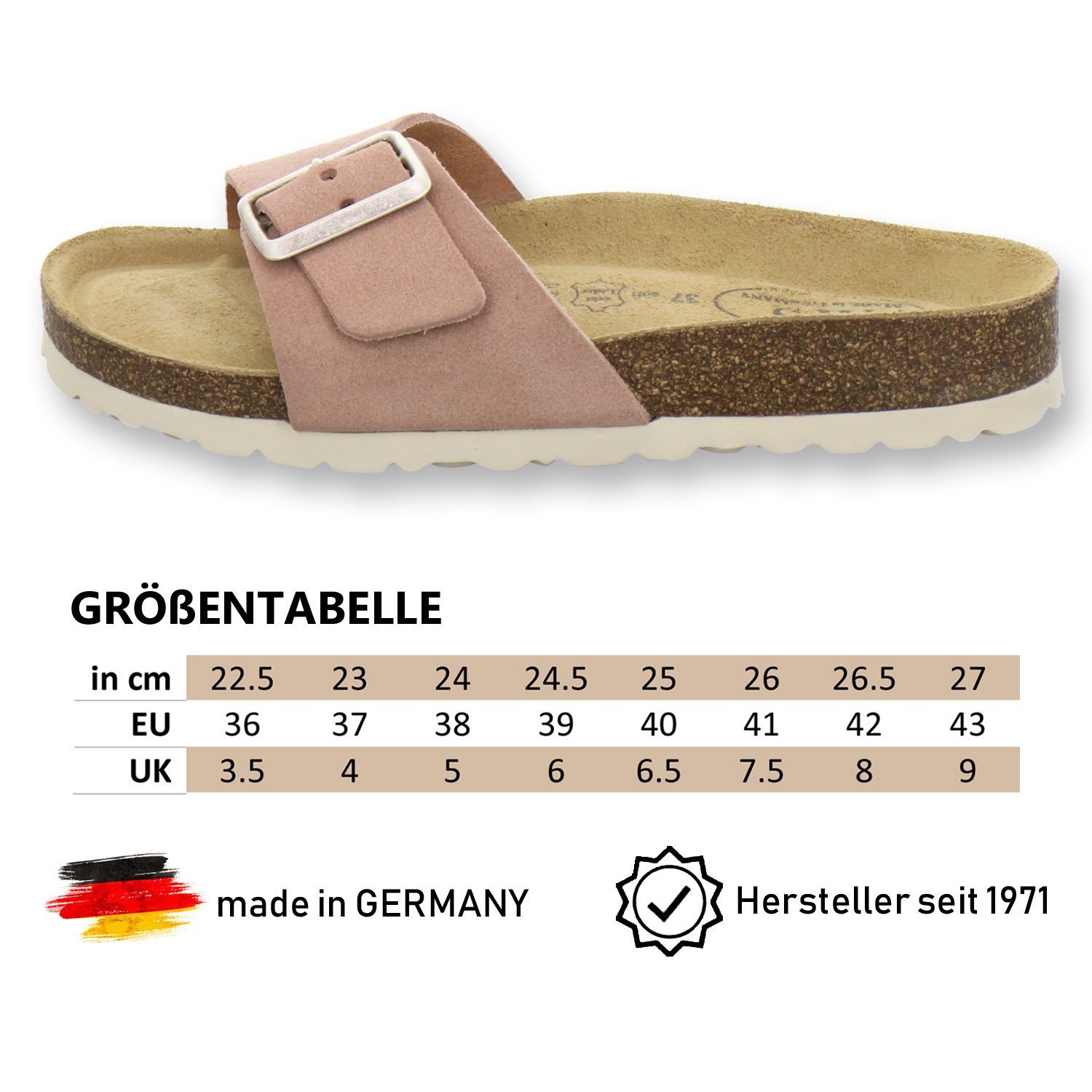 AFS-Schuhe 2112 Pantolette sommerliche Leder, Germany in altrosa aus Made Damen Pantoletten für