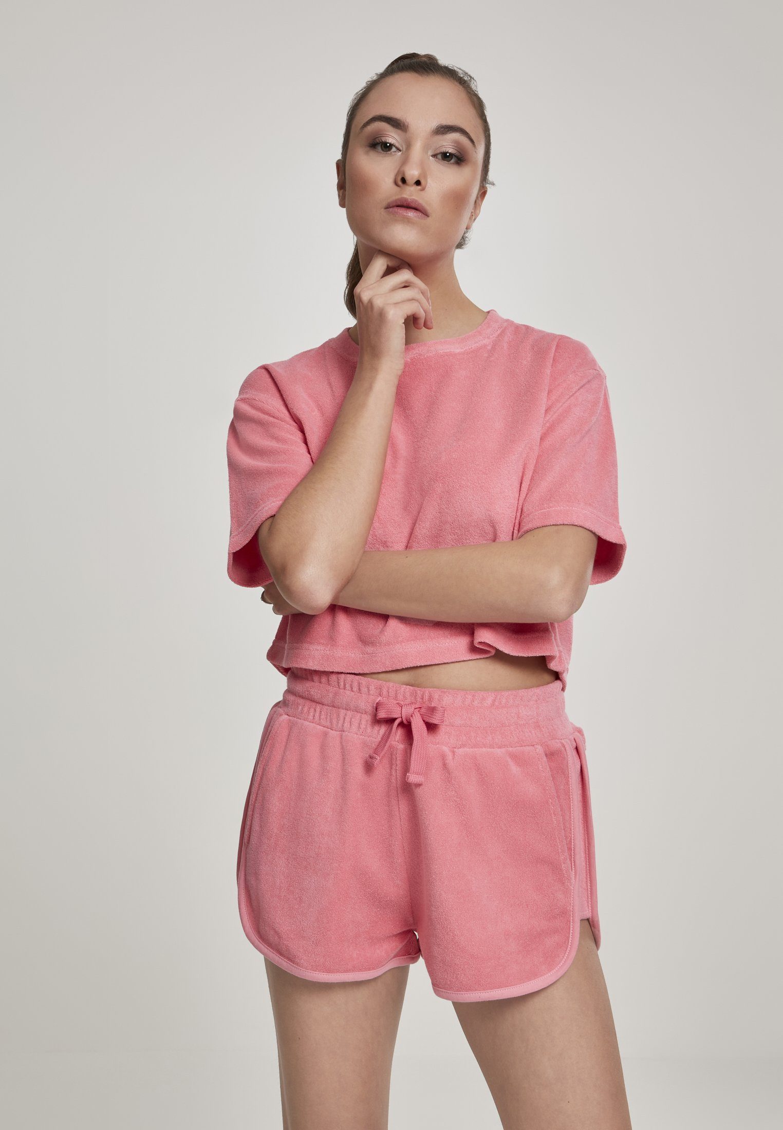 URBAN CLASSICS Kurzarmshirt Damen Ladies Short Towel Tee (1-tlg) pinkgrapefruit