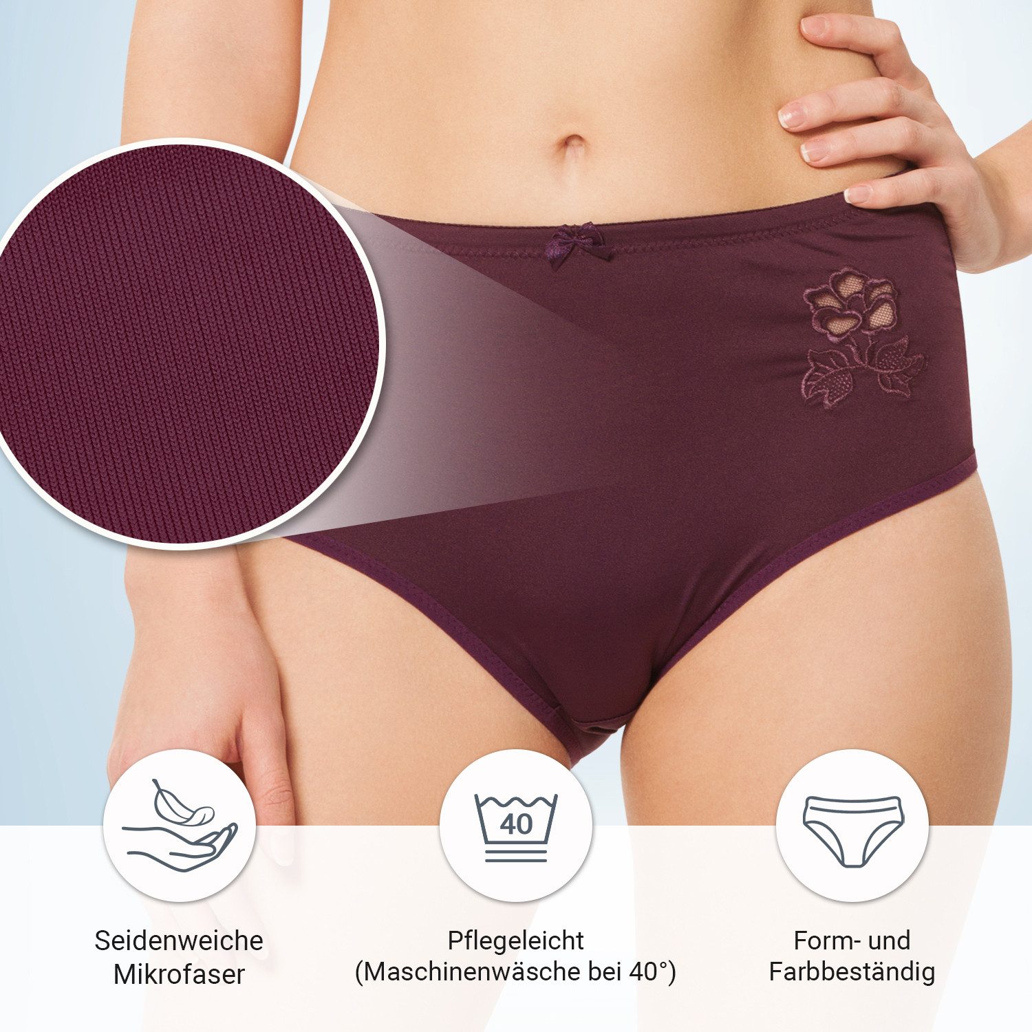 celodoro Slip Damen Taillenslip (6er Pack) Microfaser-Slip mit Stickerei