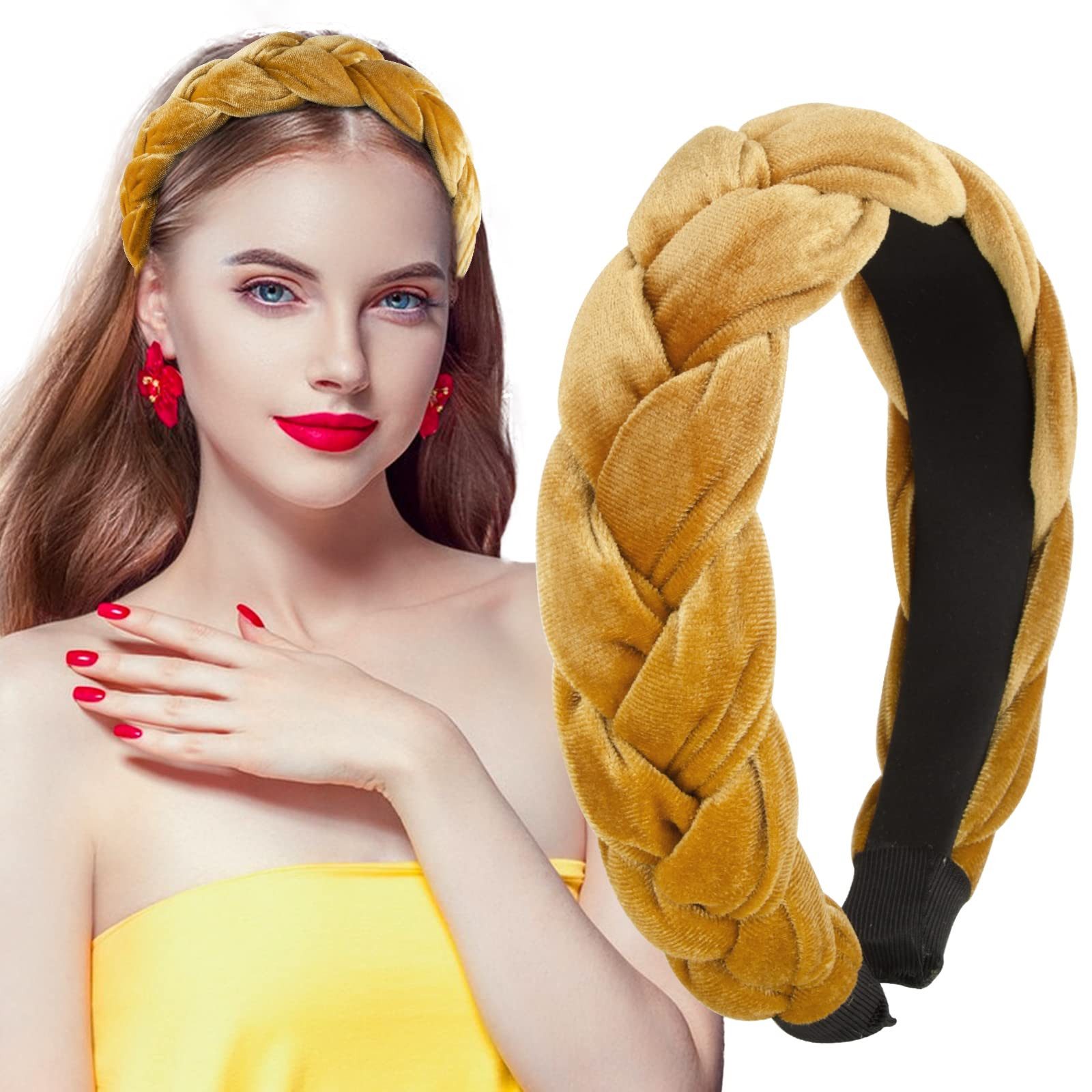 Eovaizge Haarband Damen Geflochtene Stirnbänder Samt Haarreifen Vintage Breit Haarband, Elastische Criss Cross Haarbänder Zubehör für Damen und Mädchen