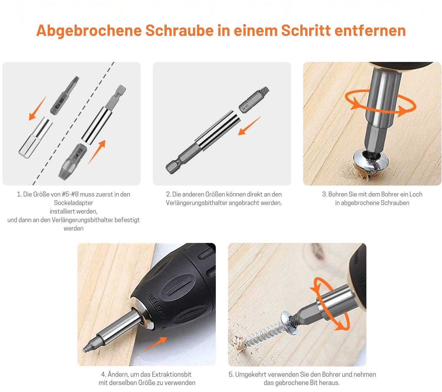 TACKLIFE Bit-Schraubendreher Bit-Schraubenausdreher, Beschädigte Schraube Extraktor Kit – Bild 5 von 5
