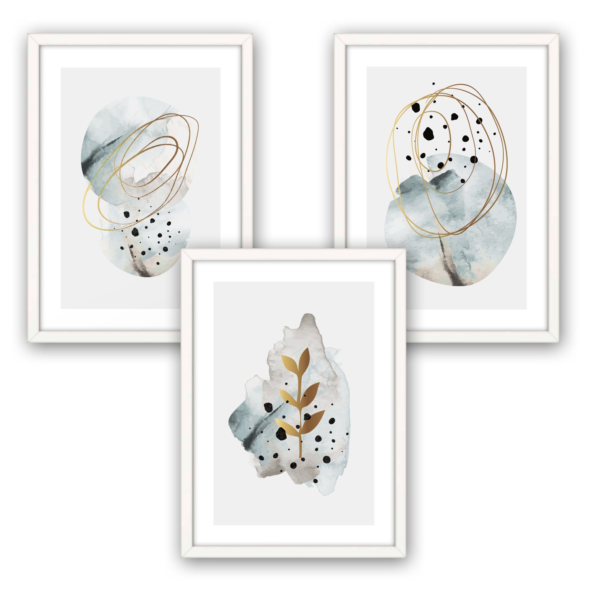 Kreative Feder Poster Abstrakt Blau, Abstrakt (Set, 3 St), 3-teiliges Poster-Set, Wandbild, optional mit Rahmen, DIN A4 oder A3