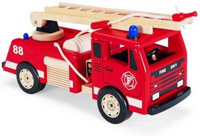 LeNoSa Spielzeug-Feuerwehr Großes 45cm Kinder Feuerwehrauto aus Holz vom Gummibaum