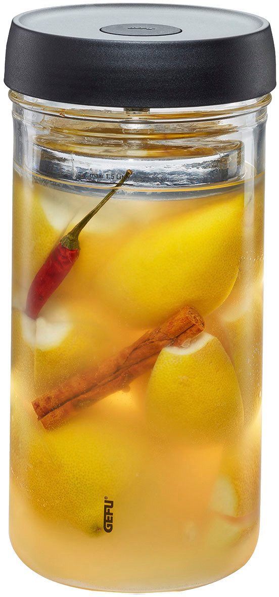 GEFU Fermentationsglas NATIVO, Borosilikatglas, Glas, Kunststoff, Silikon, (Set, 3-tlg., Glasbehälter, Deckel mit Ventil, Beschwerungsgewicht), Innovatives Ferment Vent System für optimalen Gärprozess.