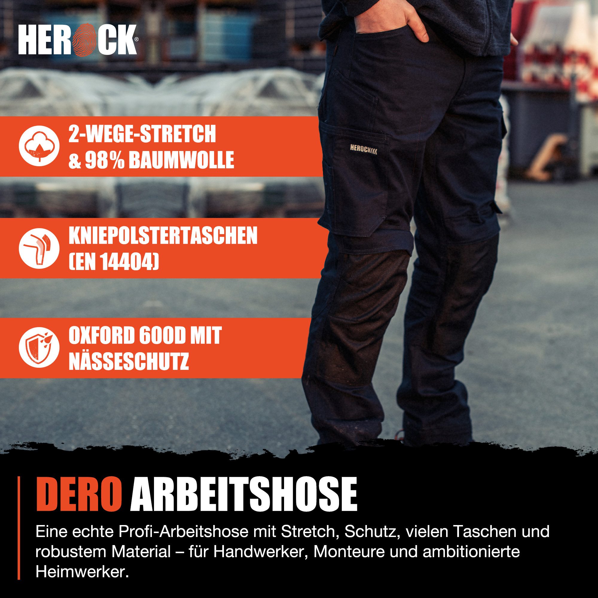 Herock Arbeitshose DERO Multi-Pocket, 2-Wege-Stretch, Kniepolstertaschen