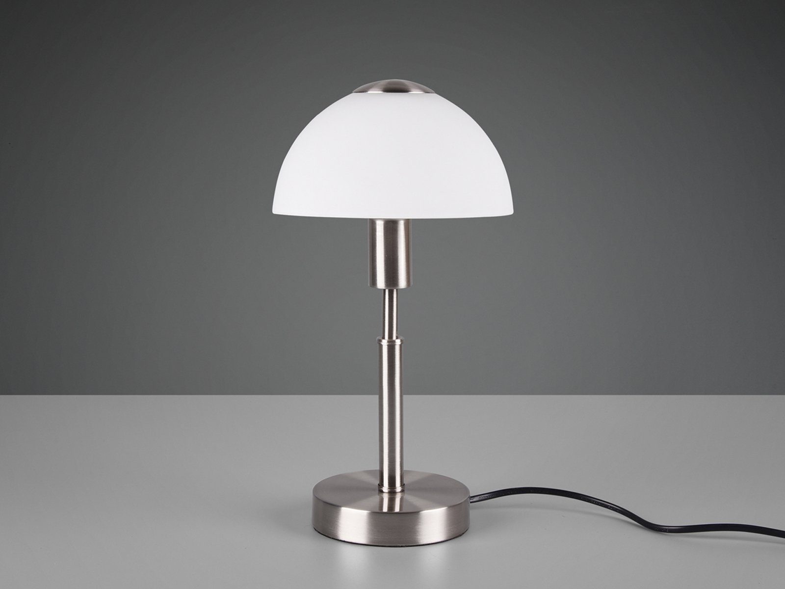 meineWunschleuchte LED Silber-Weiß Bauhaus-stil Nachttischlampe, H: per LED 33cm Lampenschirm, Glas Warmweiß, Dimmfunktion, Touch wechselbar, dimmbar, Pilz-Lampe