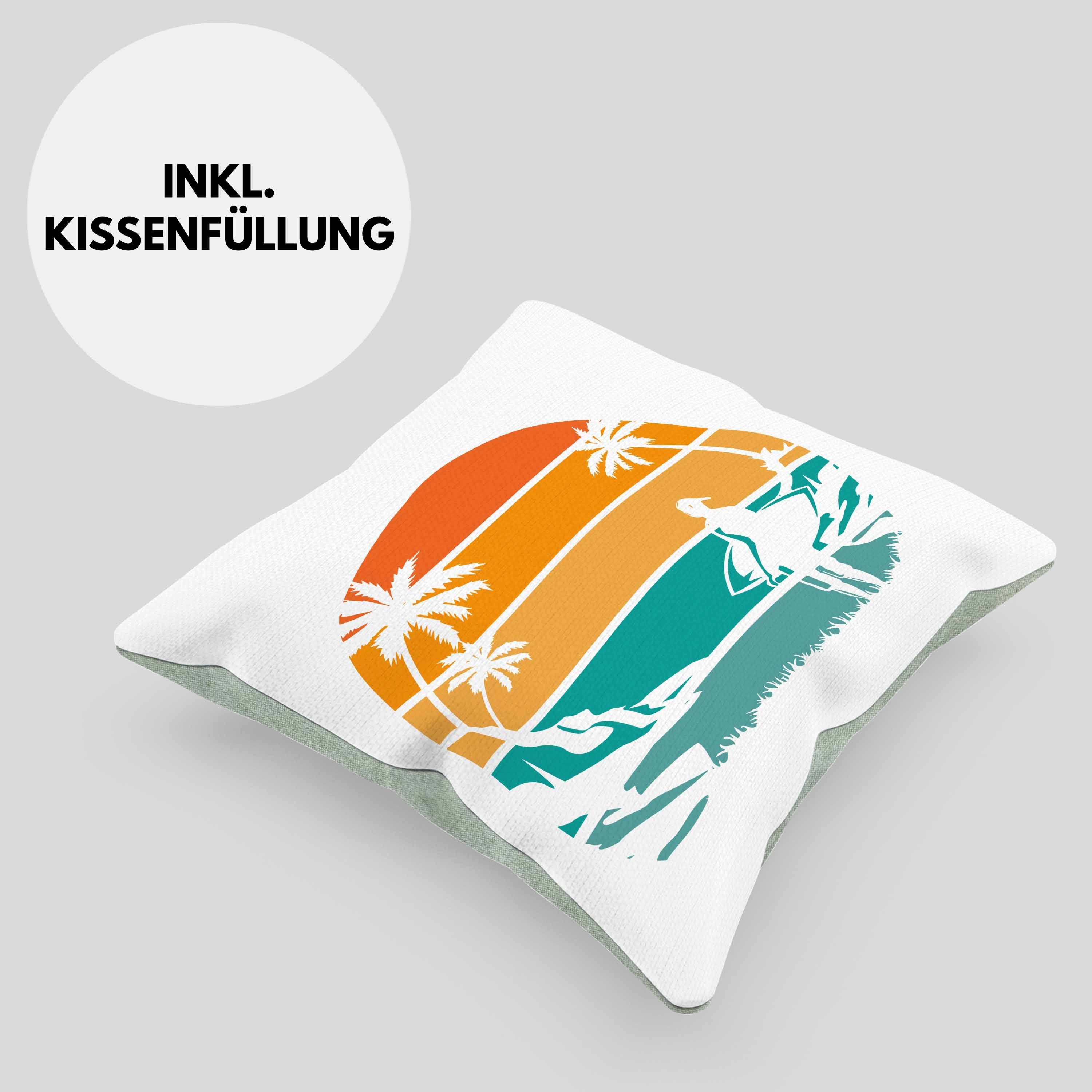 Trendation Dekokissen Surfing Geschenkidee Geburtstag Retro Surfer Trendation Surfer für Kissen Dekokissen Look Füllung - Geschenk 40x40 Grün mit