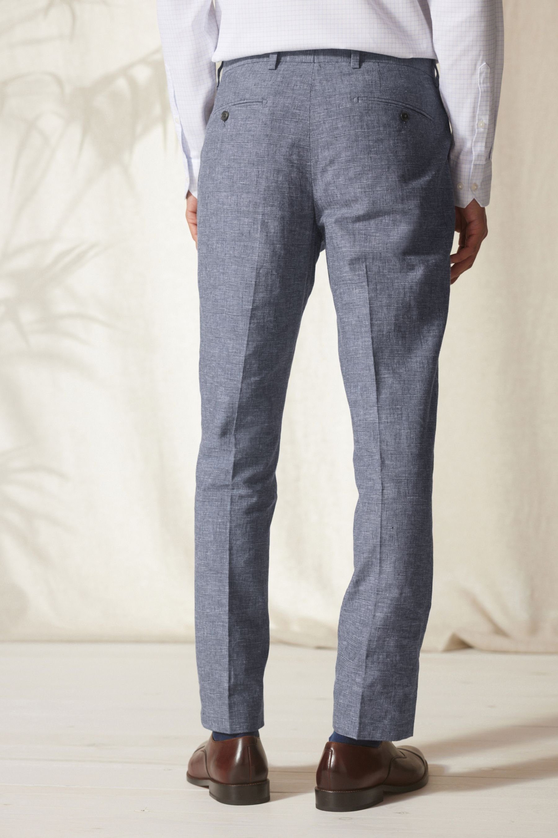 Anzughose aus Next (1-tlg) Hose Leinengemisch: Slim Fit Karierter Anzug