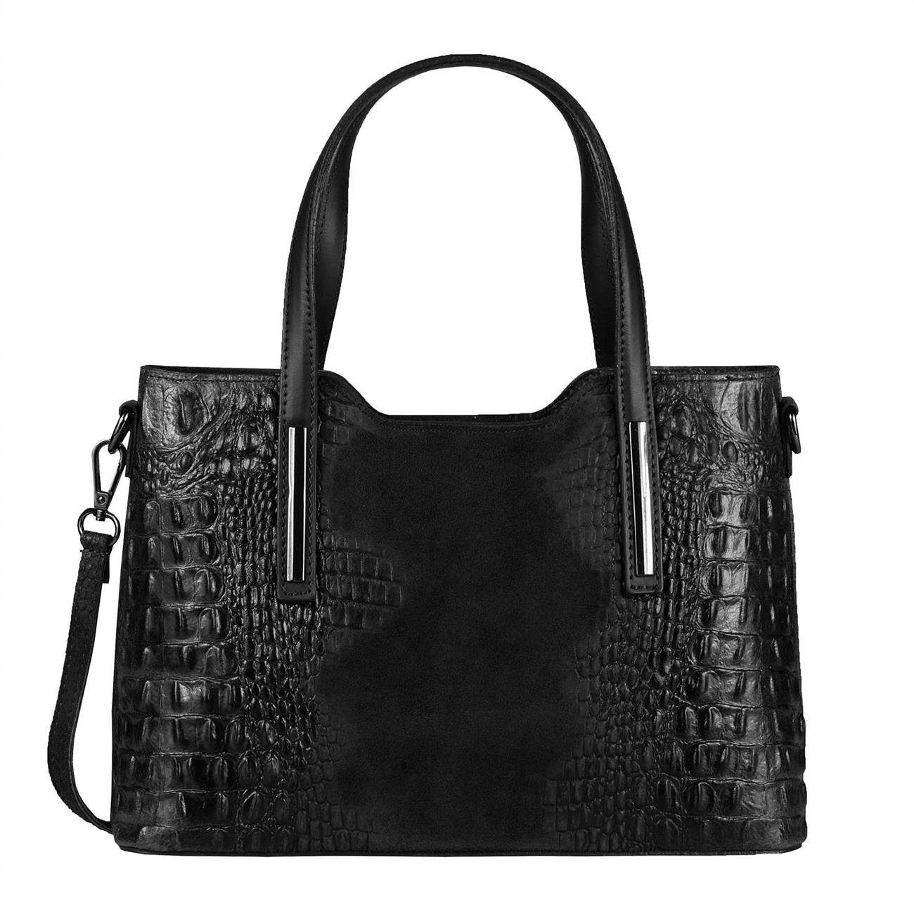 ITALYSHOP24 Schultertasche Made in Italy Damen echt Leder Henkeltasche Shopper Lederhandtasche, Kroko Muster, Italienische Umhängetasche Cross Over Body Bag, Premium