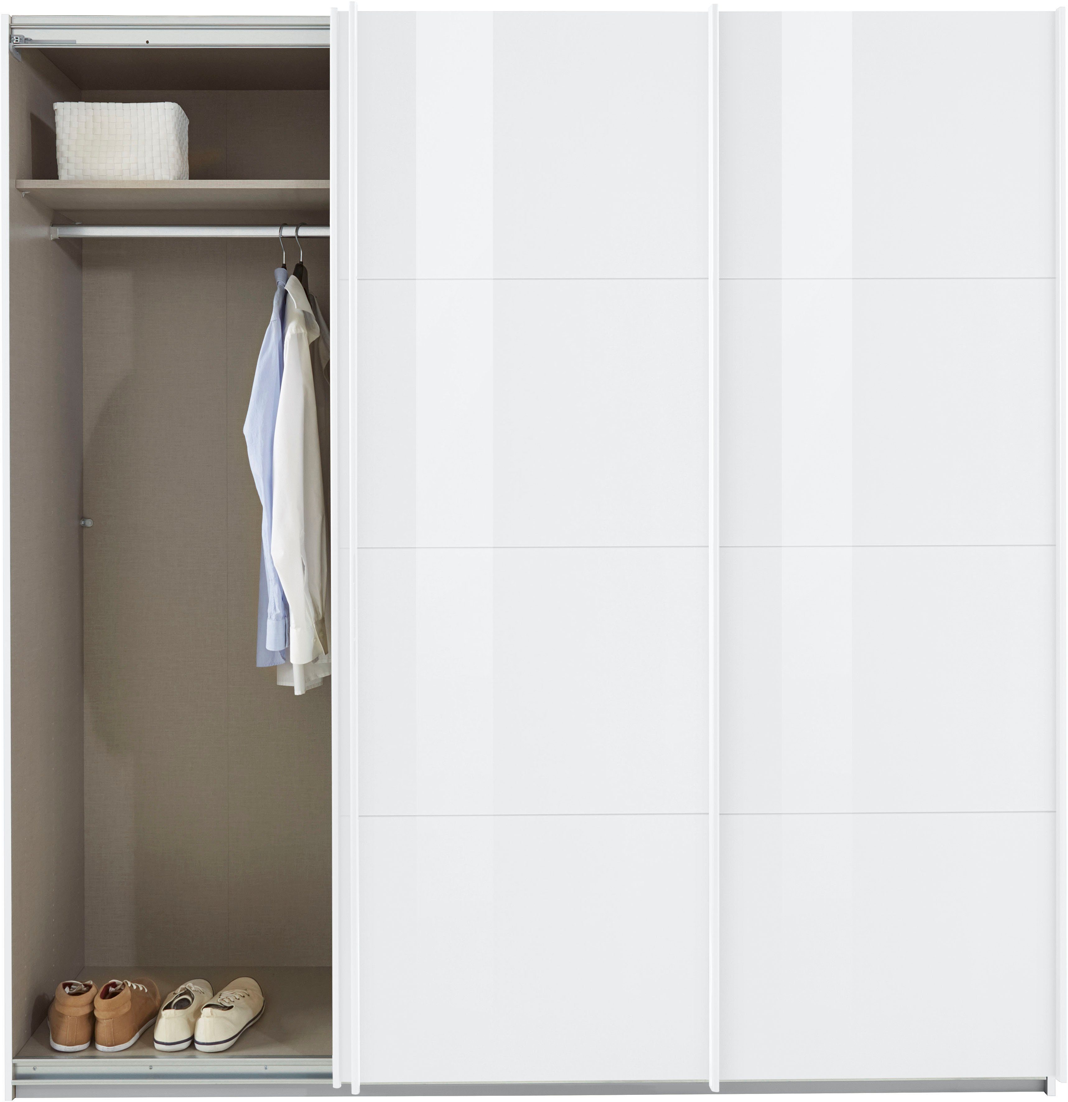 rauch Schwebetürenschrank Oteli zusätzlichen 3 Weiß/Hochglanz Böden Innenschubladen Wäscheeinteilung Weiß sowie mit inkl