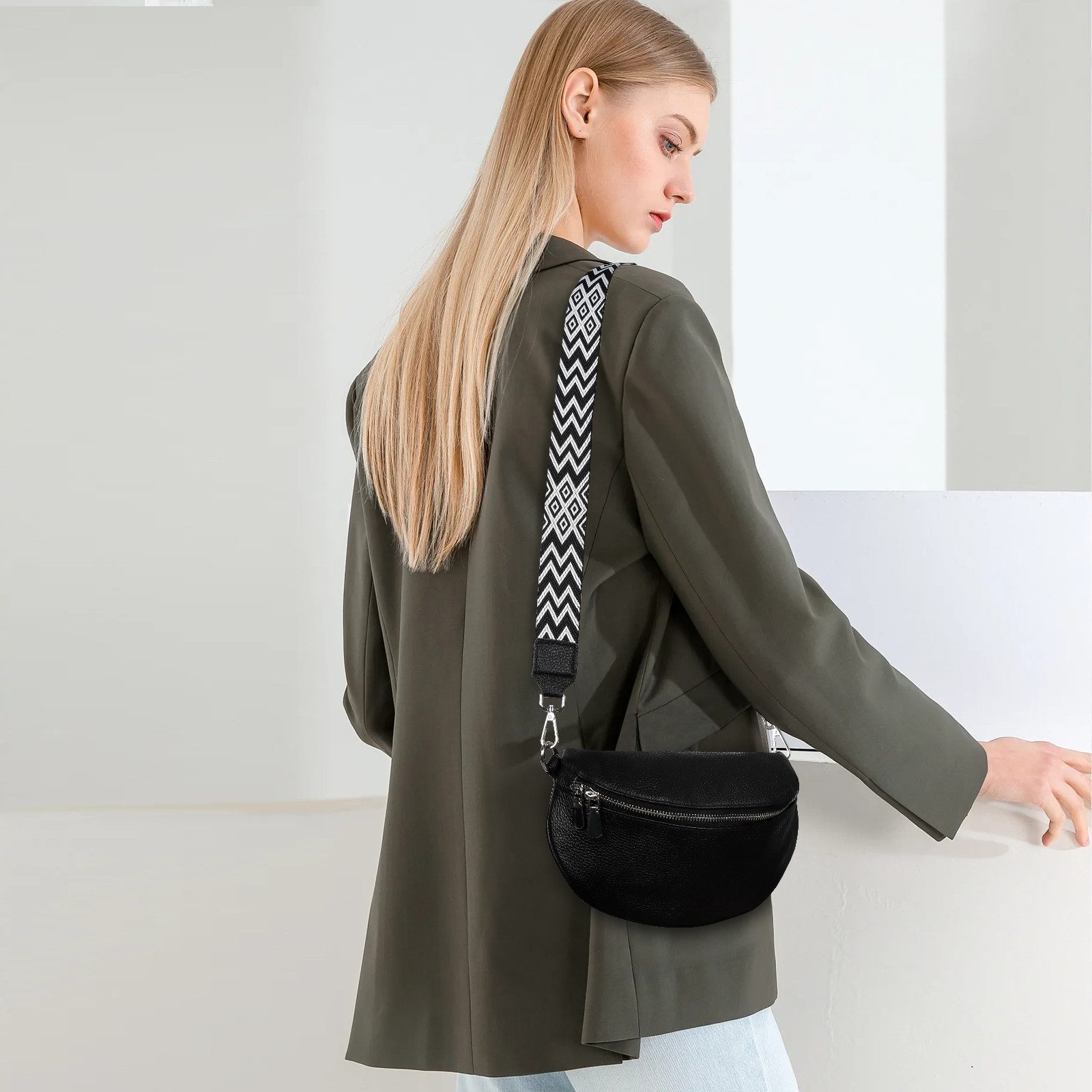 TAN.TOMI Schultertasche Umhängetasche Damen Klein Bauchtasche Damen Stylisch Crossbag, Bauchtasche,Umhängetasche, Echtleder