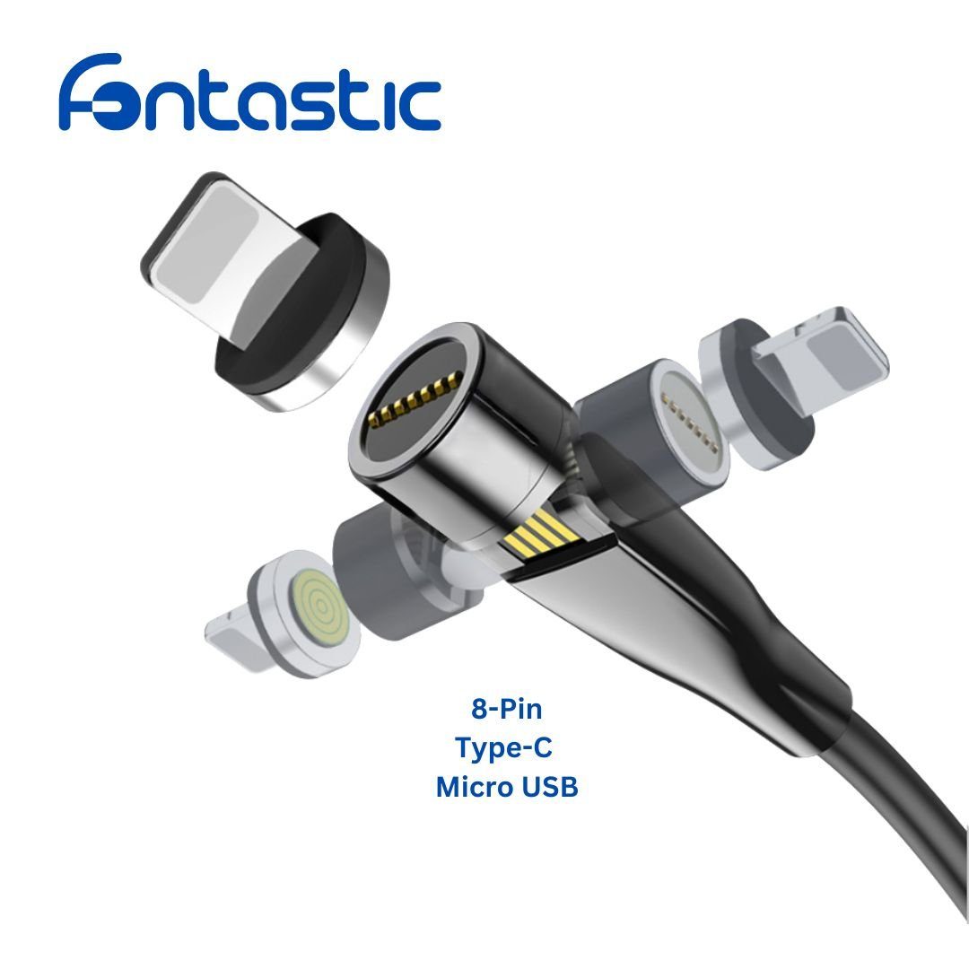 fontastic 3in1 - Magnet Datenkabel 540Grad Drehbar, schwarz USB-Ladegerät