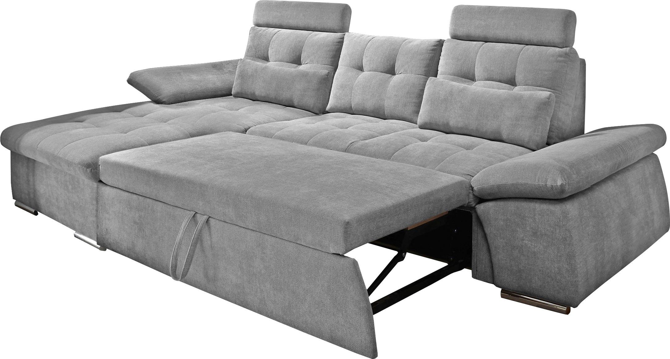 ED EXCITING DESIGN Ecksofa Nalo L-Form, mit Bettfunktion, Armteilverstellung, Kopfstützen & 2 Nierenkissen