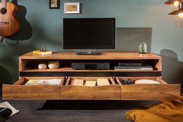 riess-ambiente Lowboard MAMMUT 160cm honigfarben / schwarz (Einzelartikel, 1 St), Wohnzimmer · Massivholz · TV · 3 Schubladen · Akazie · Industrial