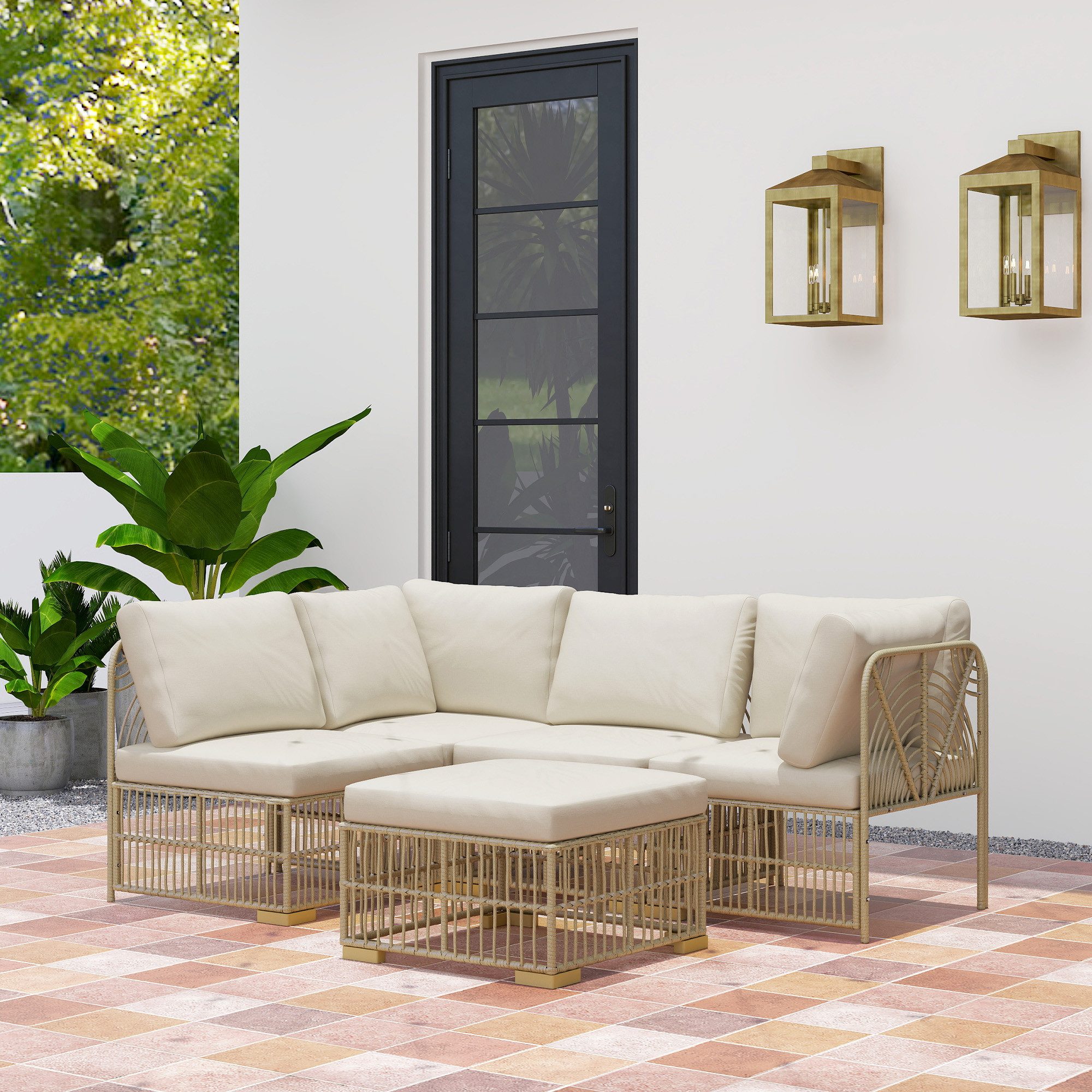 Outsunny Sitzgruppe mit Ecksofa, Sessel, Hocker, günstig online kaufen