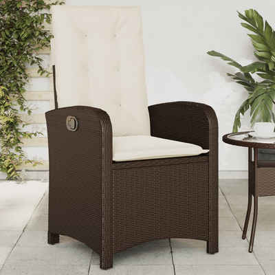 vidaXL Gartenstuhl Gartensessel Verstellbar mit Kissen Braun Poly Rattan (1 St)