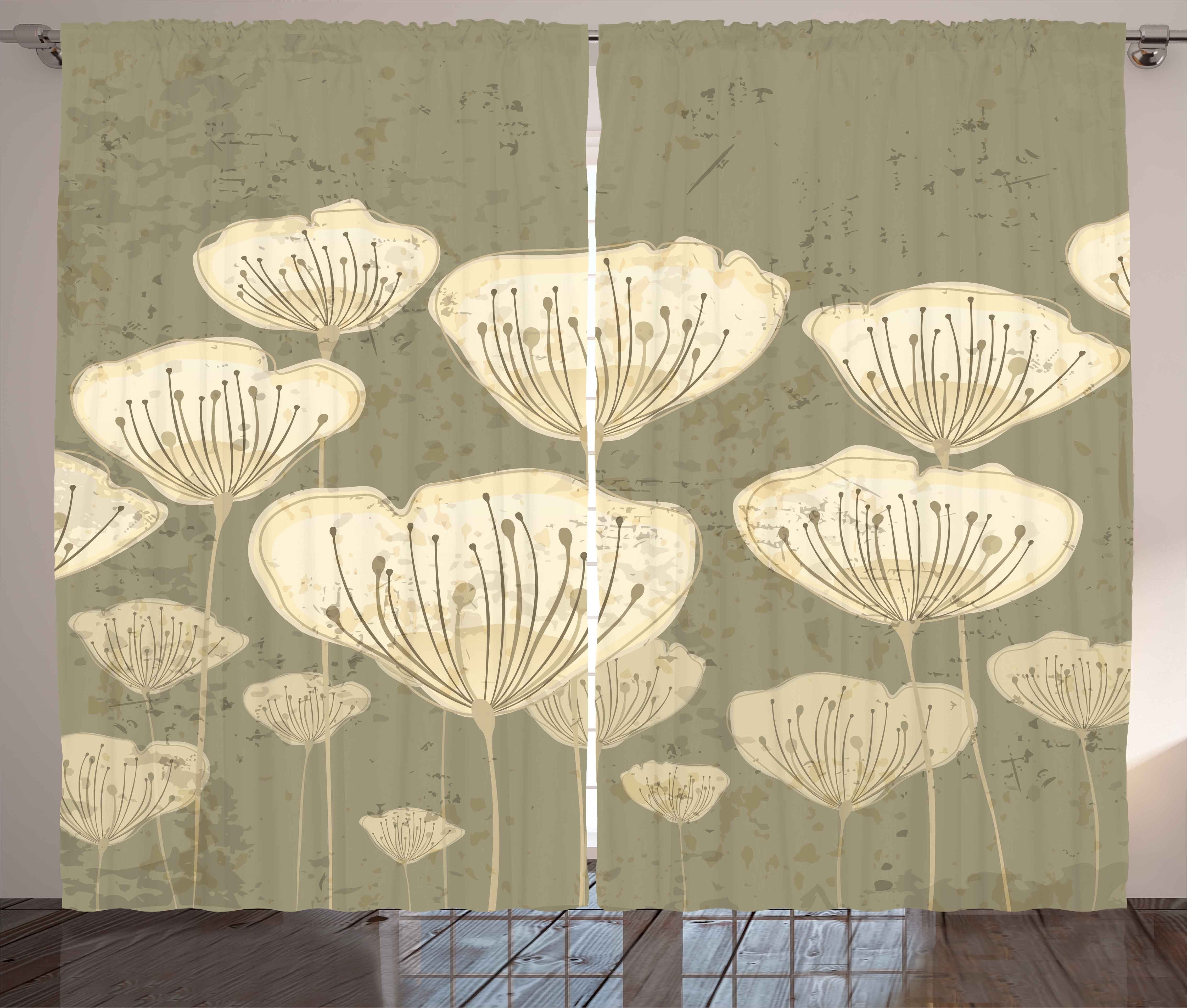 Gardine Schlafzimmer Kräuselband Vorhang mit Schlaufen und Haken, Abakuhaus, Blumen Blooms Essence Natur
