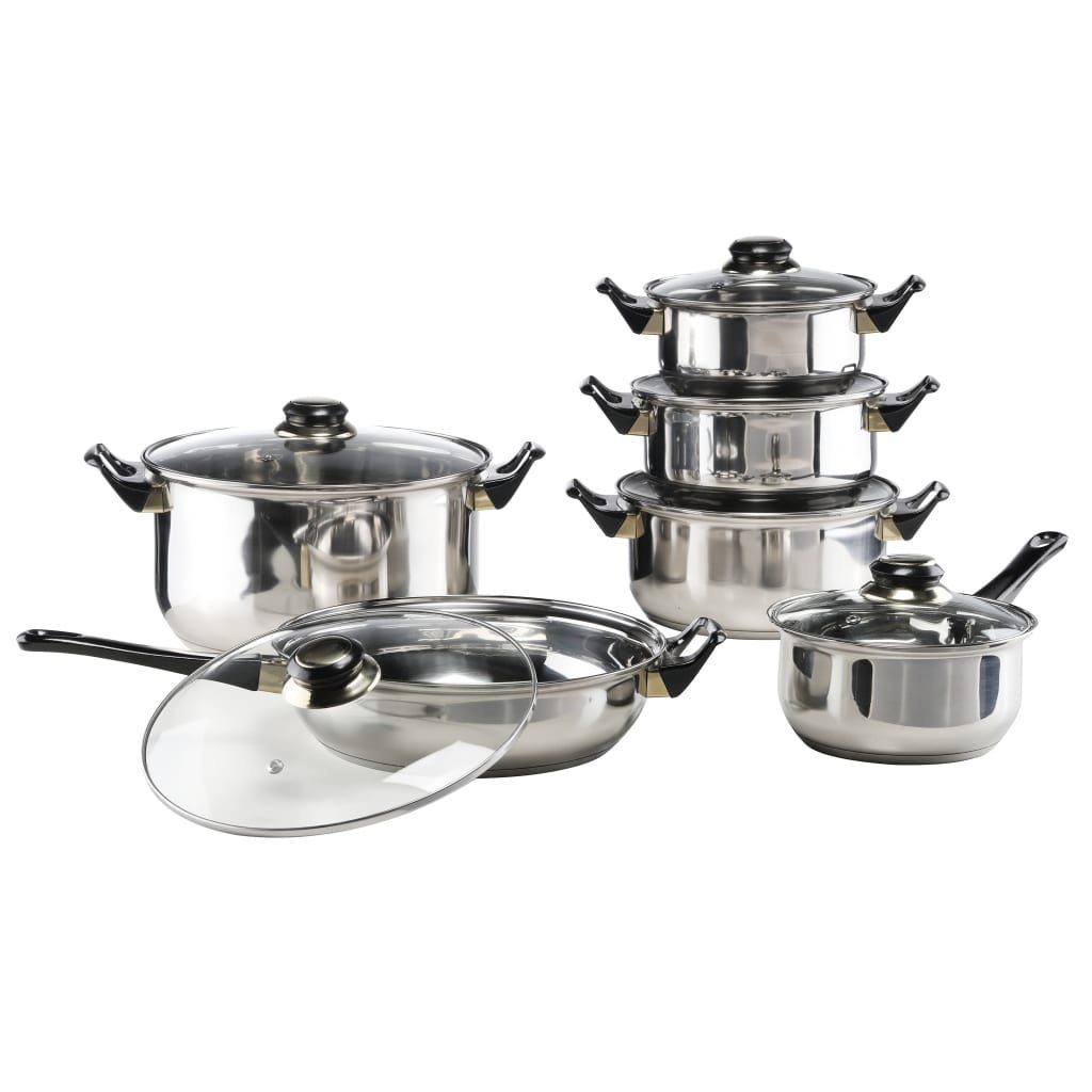 DOTMALL Topf-Set Kochtopfset Pfanne 12-tlg Glasdeckel Edelstahl