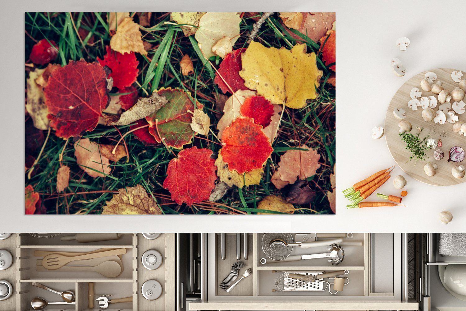MuchoWow Herdblende-/Abdeckplatte Blätter - cm, Herbst für Natur, die tlg), Vinyl, küche, Induktionskochfeld - November - (1 Schutz 80x52 Ceranfeldabdeckung
