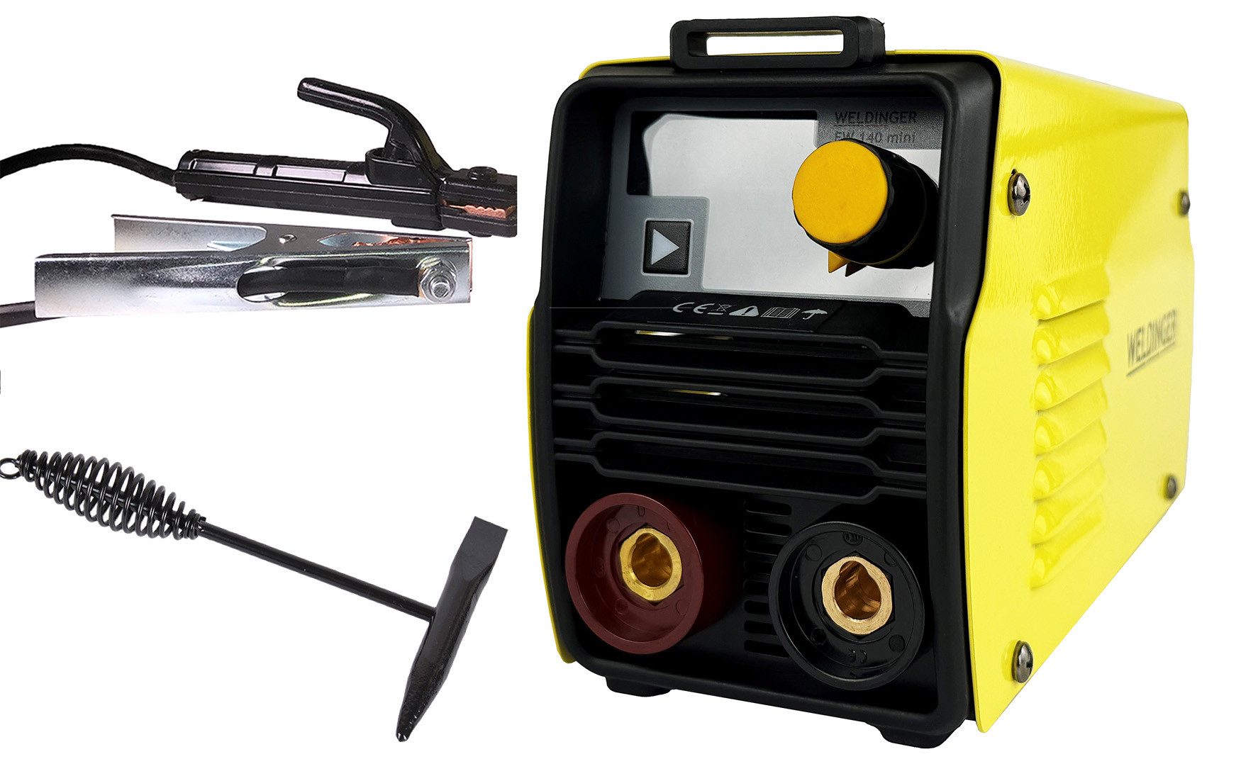 WELDINGER Elektroschweißgerät Starterset MMA-Schweißinverter EW 140 mini mit Schweißhelm und Zubehör, 10 - 140 A, 7-tlg., LCD-Display, ultrakompaktes Design