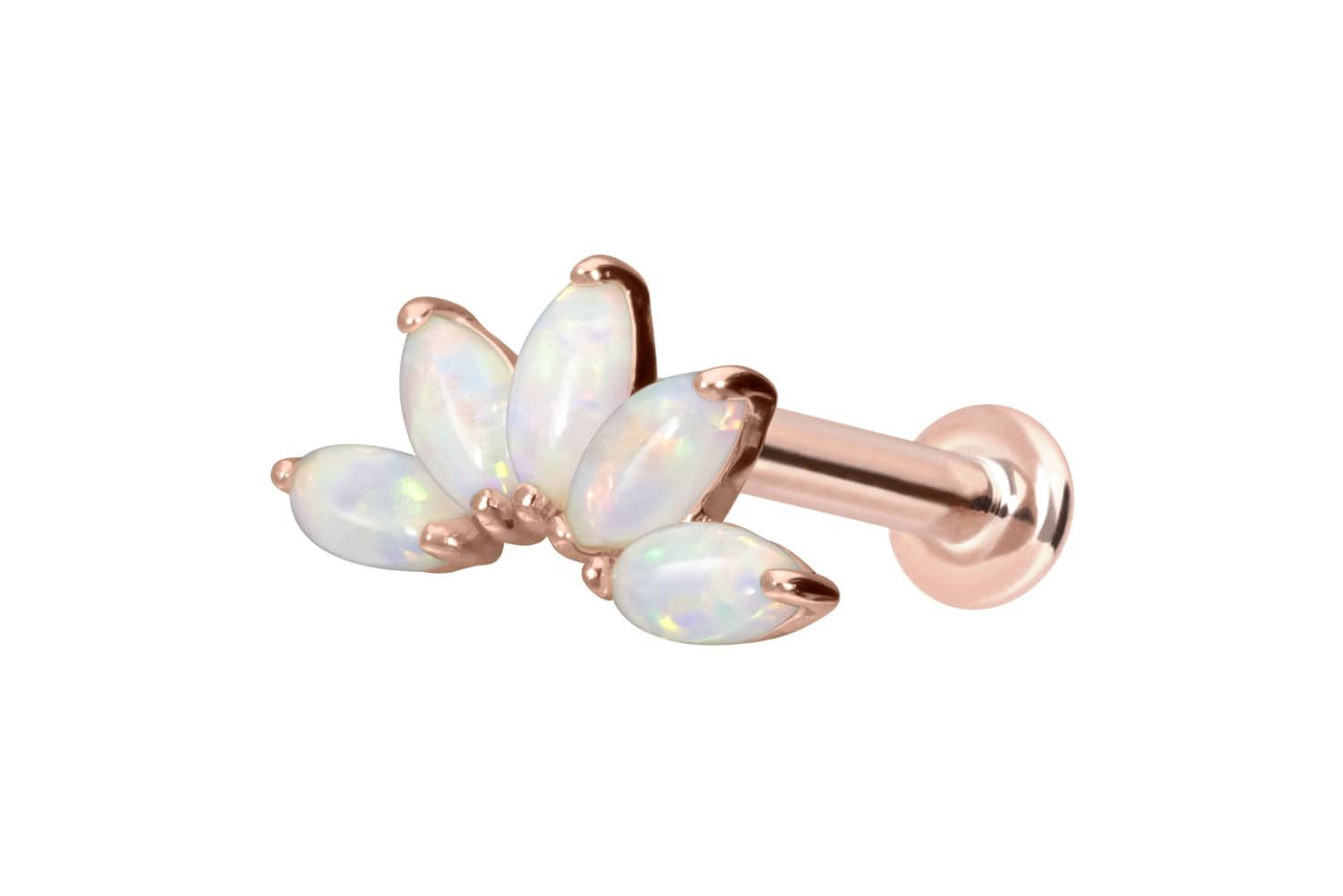 PIERCINGLINE Piercing-Set 14 Karat Gold Labret mit Innengewinde LOTUSBLÜTE + SYNTHETISCHE OPALE (Labrets, 1-tlg)