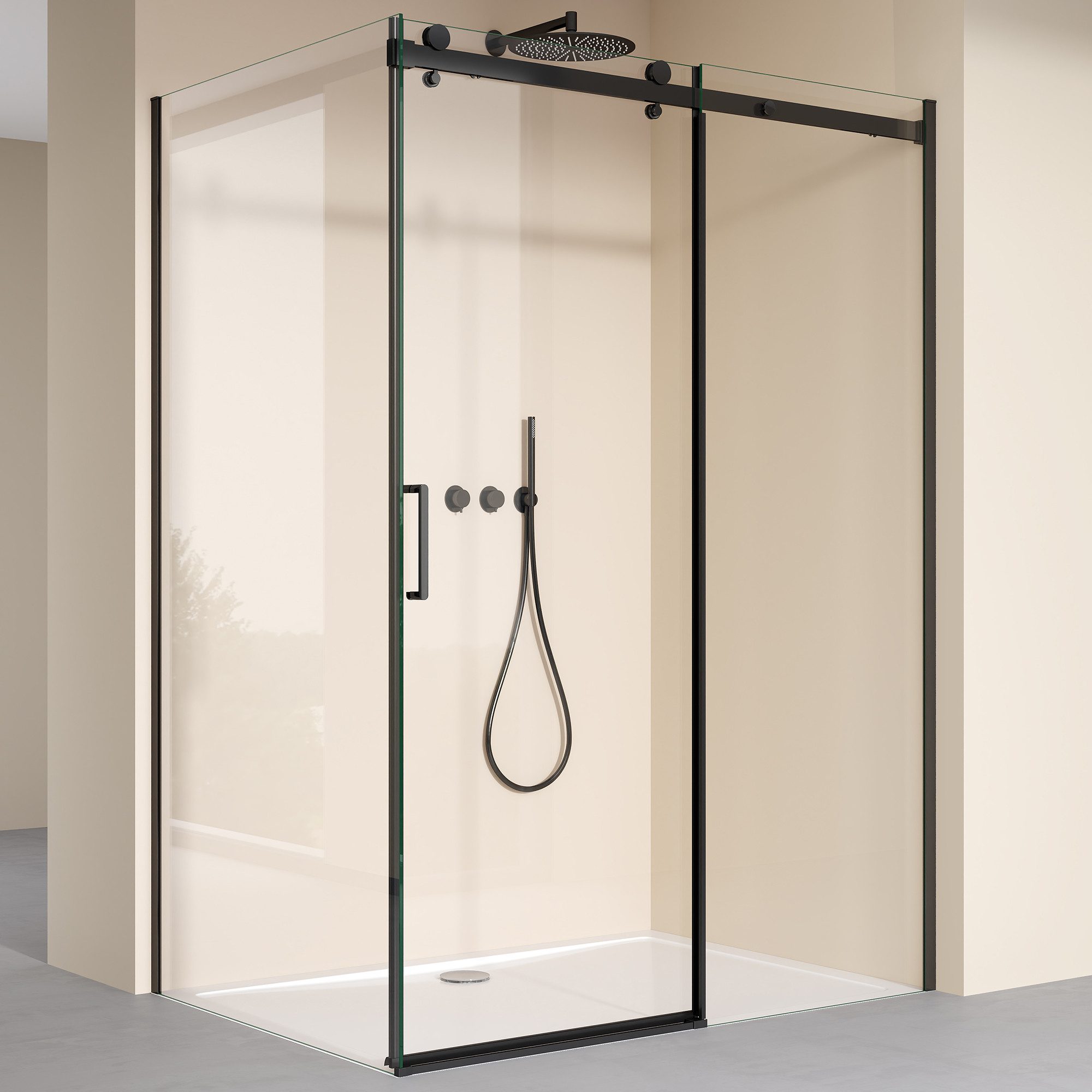doporro Eckdusche Duschkabine Duschabtrennung schwarz ESG-Glas Nano-Beschichtung Rav19K, BxT: 100x70 cm, Einscheibensicherheitsglas, mit Schiebetür