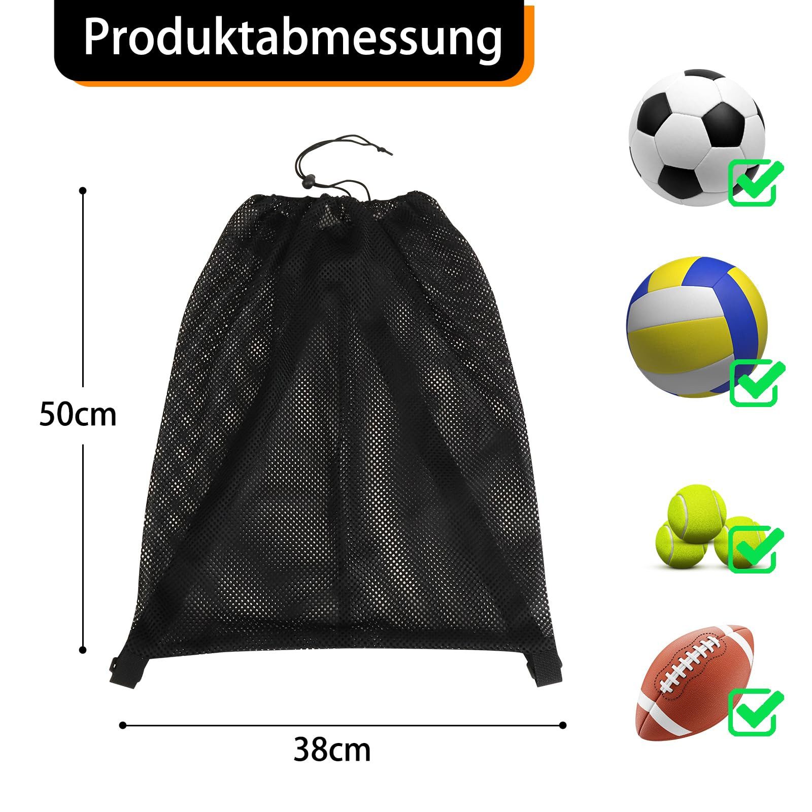 FOUORTUNATE-BEE Balltasche 2 Stück Balltasche Netztaschen mit Kordelzug (Sportball-Aufbewahrungsbeutel als Rucksack, zusammenklappbar, 2-tlg., für Basketball, Fußball, Volleyball und Tischtennisbälle)