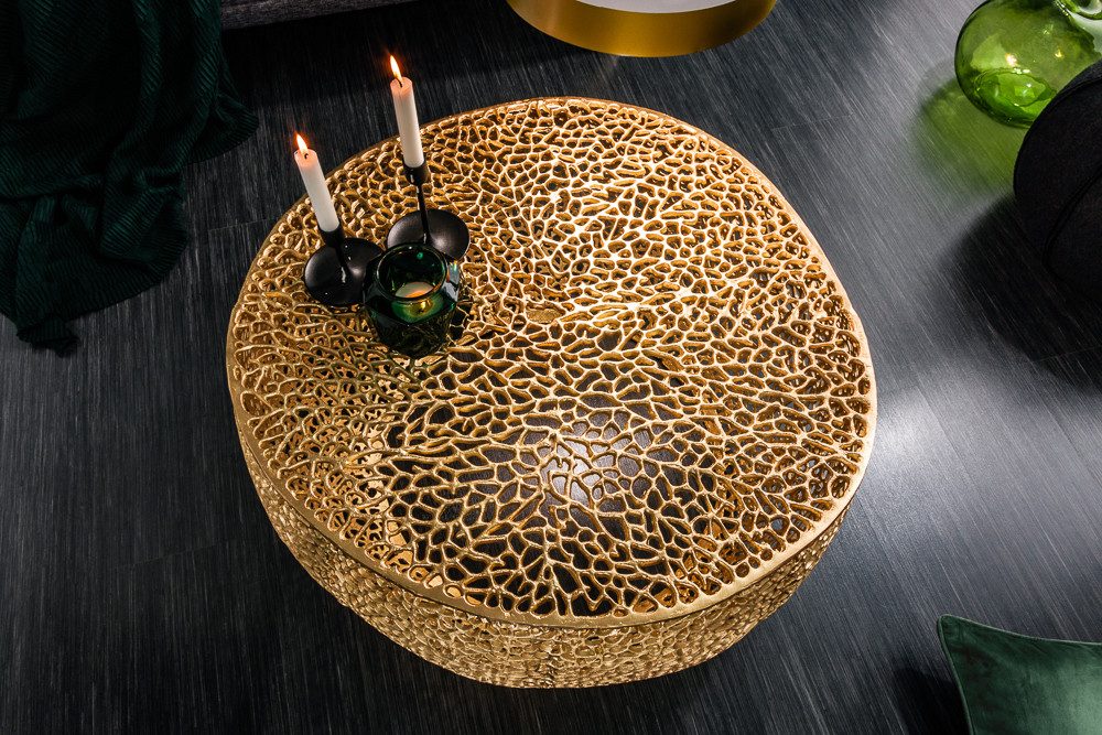 riess-ambiente Couchtisch LEAF 80cm gold - Metall, handmade, individuelles Blatt-Design (Einzelartikel, 1-St), montierter Beistelltisch mit filigranem Muster - ideal für Wohnzimmer