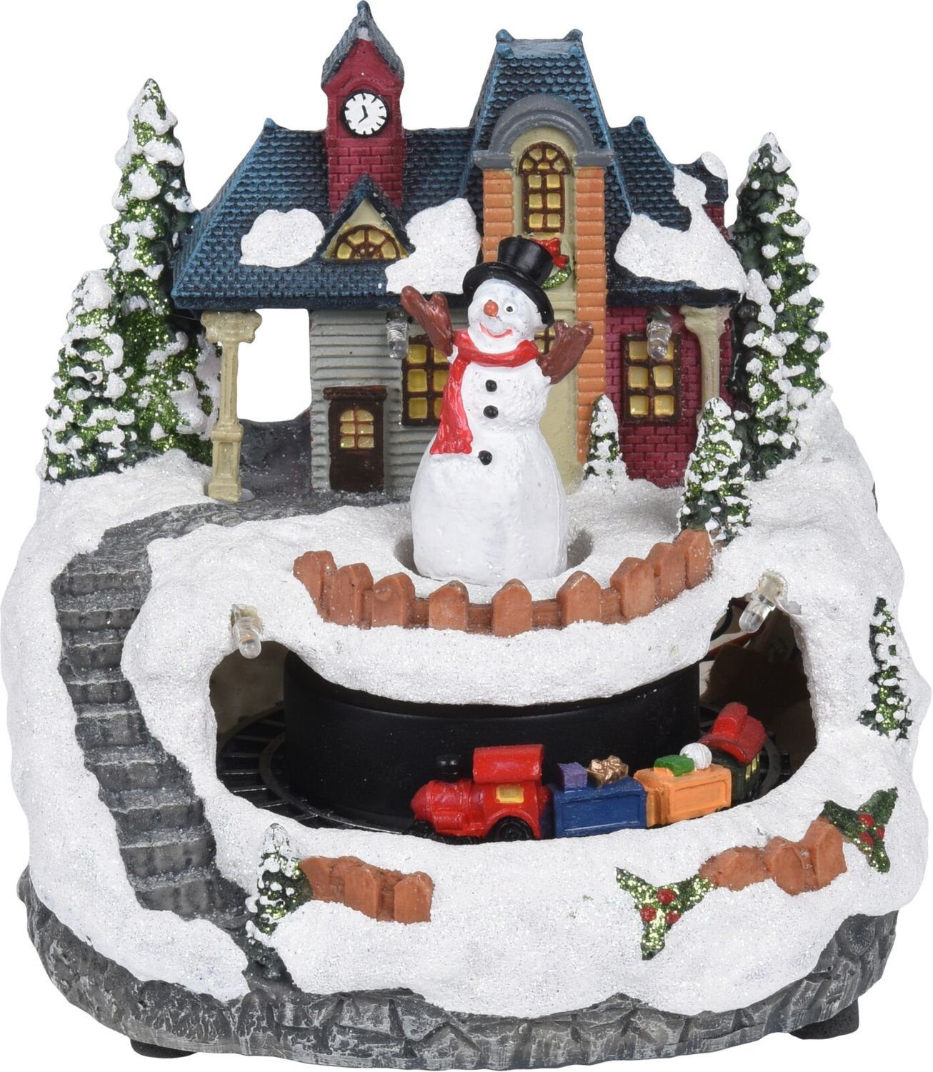 BURI Kugelleuchte LED-Winterlandschaft Haus mit Eisenbahn günstig online kaufen