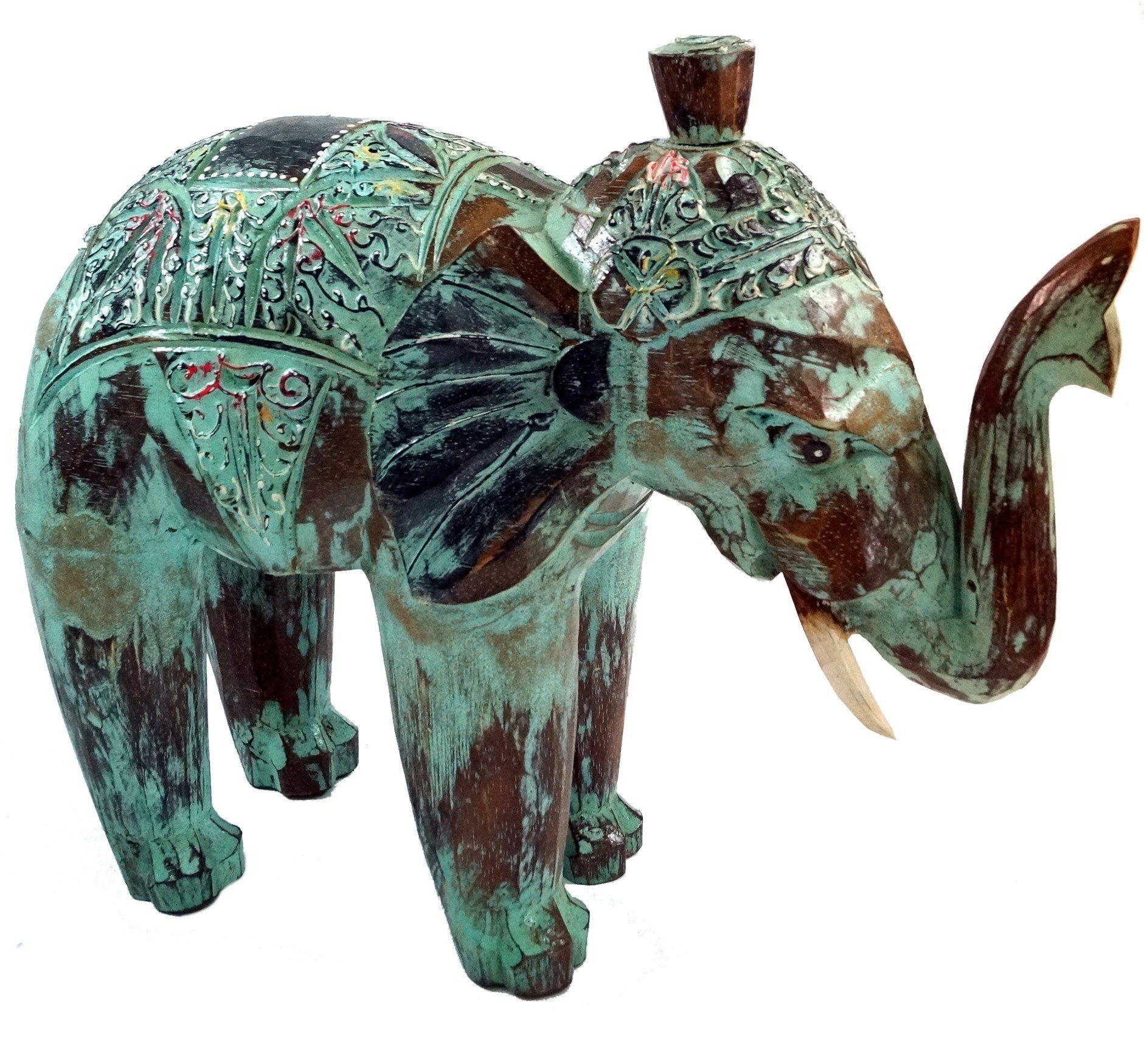 Guru-Shop Dekofigur Geschnitzter Elefant in 3 Größen - grün – Bild 2 von 2