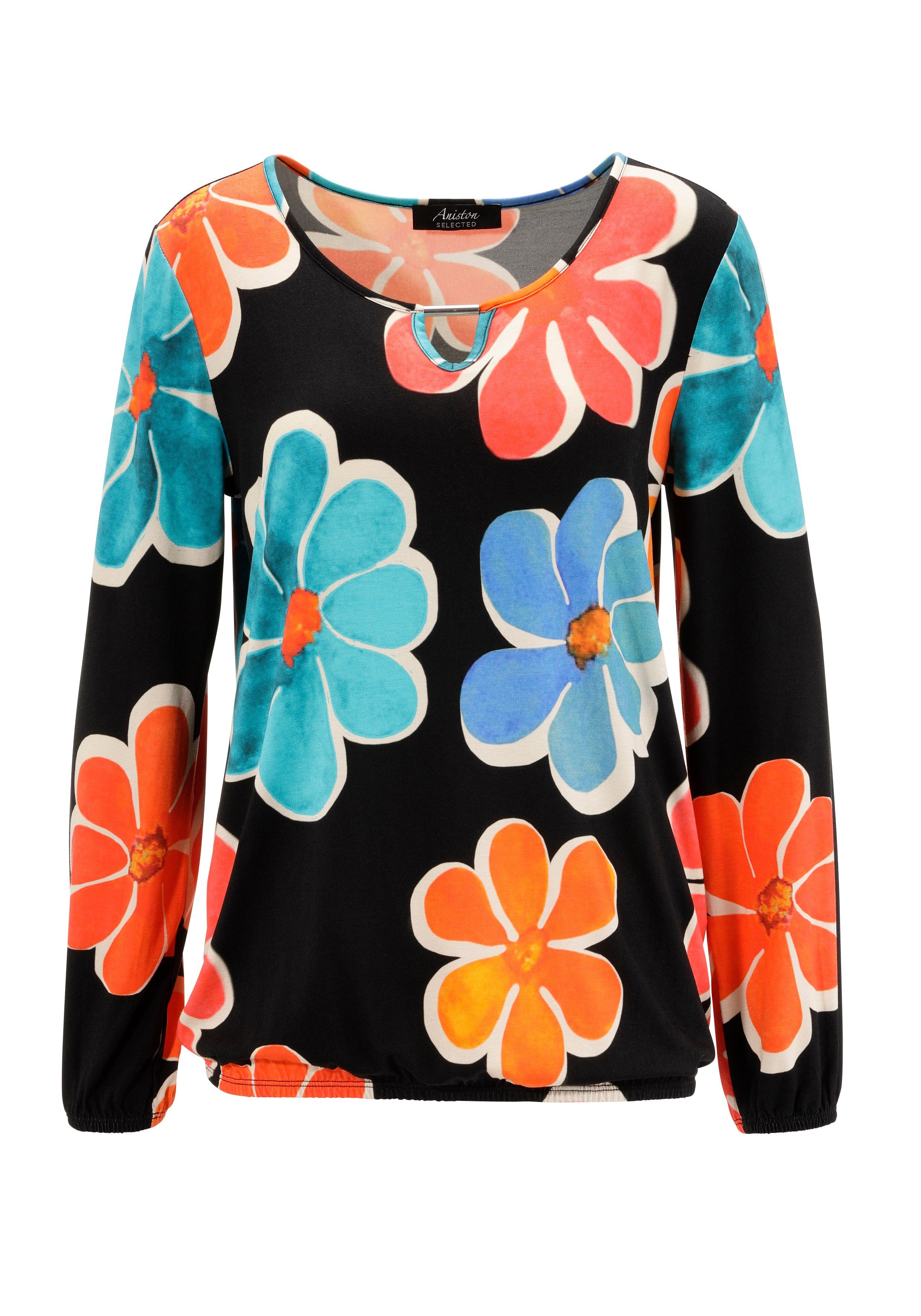 Aniston SELECTED Langarmshirt mit Cut-out und farbenfrohem Blütendruck