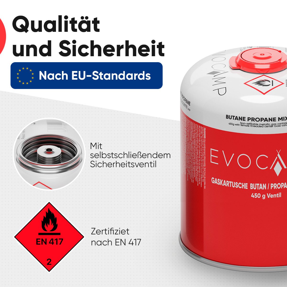 EVOCAMP Gaskartusche 12x Propan Butan 450g, Schraubkartusche Eurogewinde 7/16", Zubehör für Weber Grills Q100-1200-Serien, 12 St. – Bild 5 von 5