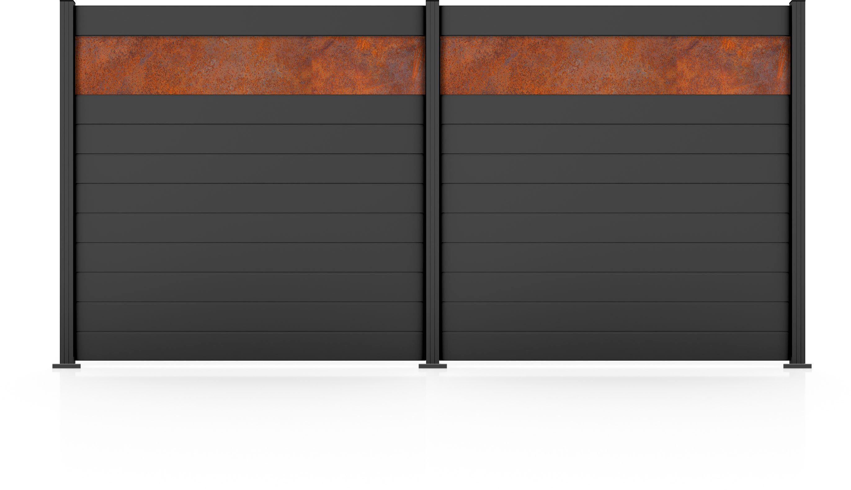 STAKET PRO Gartenzaun Komplettzaun Paneel 150, LxH: 368,4x187 cm, 2 Elemente á 180 cm Breite + Cortenstahl