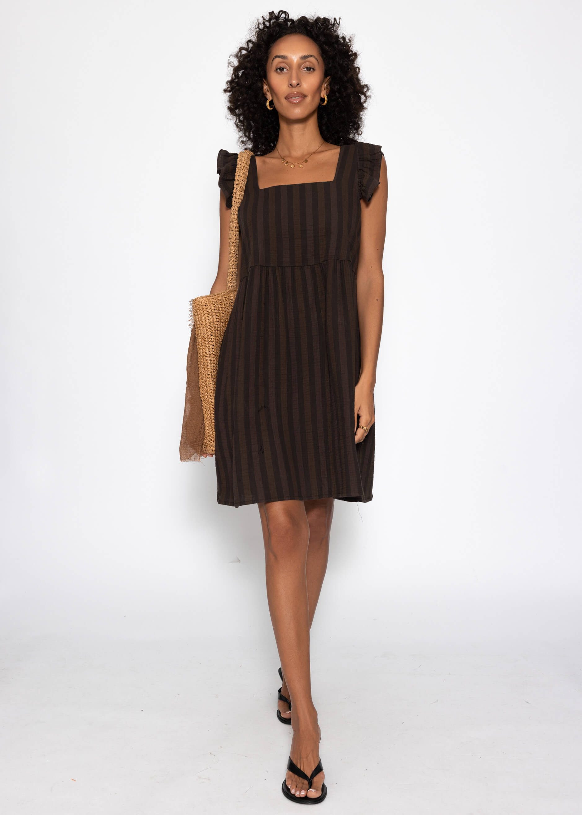 SASSYCLASSY Minikleid Gestreiftes Musselinkleid Damen Kleid aus Musselin im Streifenmuster mit Rüschenärmel – Bild 4 von 5