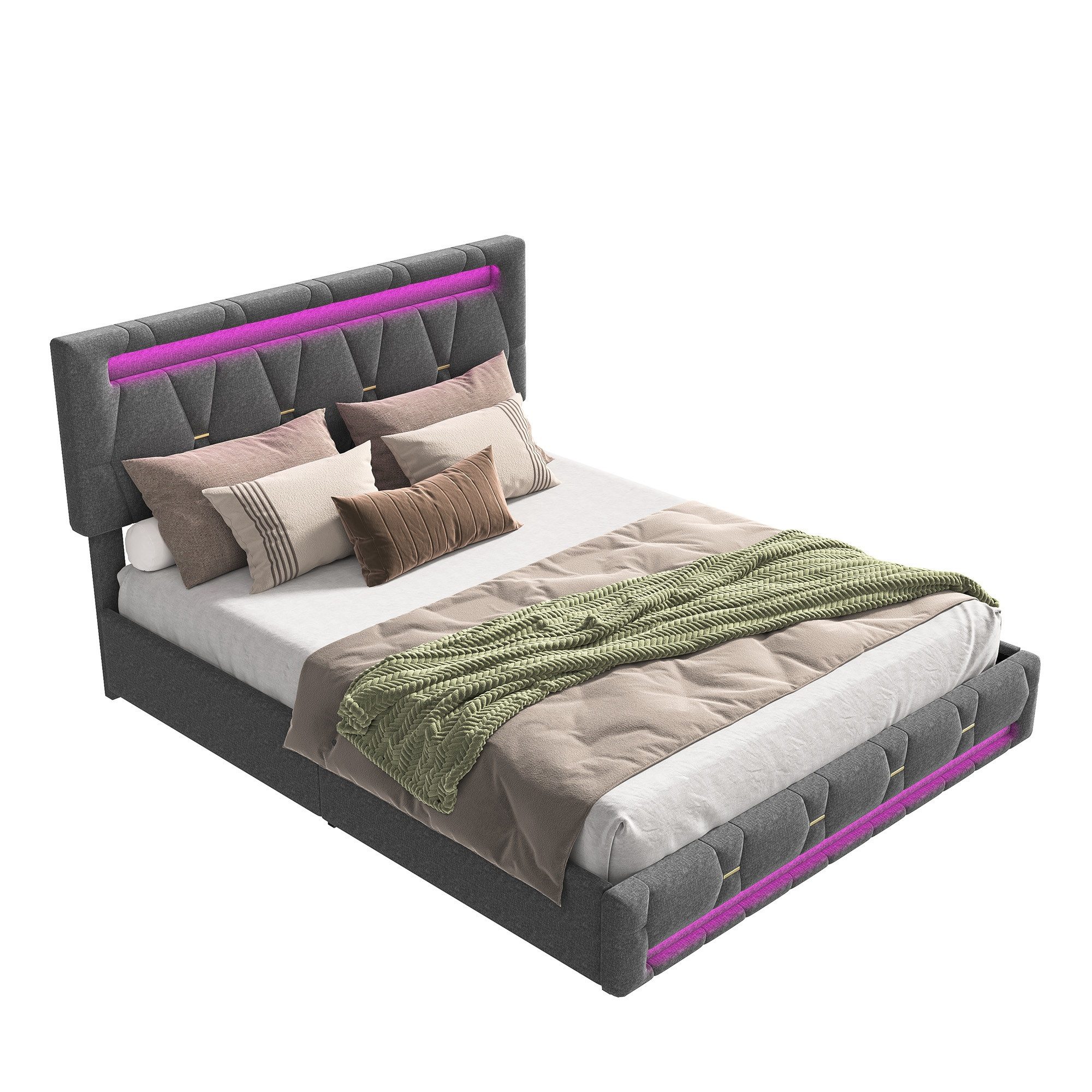 FUROKOY Stauraumbett Polsterbett Doppelbett mit LED-Beleuchtung günstig online kaufen