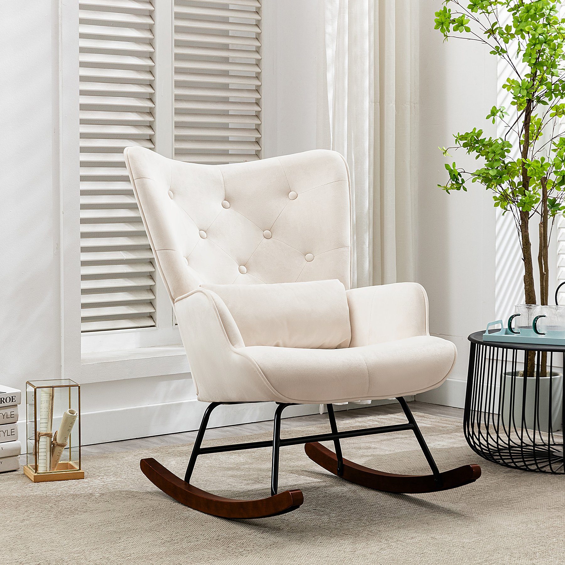 HomeMiYN Schaukelstuhl Schaukelstuhl Wohnzimmer Samt mit Metallgestell Holz günstig online kaufen