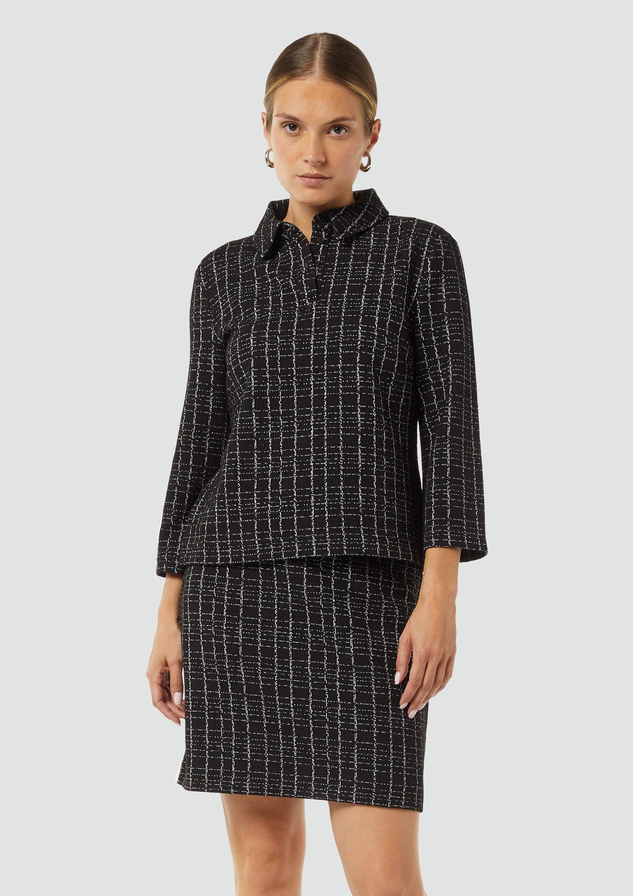 comma 3/4-Arm-Shirt T-Shirt Kariertes Poloshirt aus Bouclé-Jersey günstig online kaufen