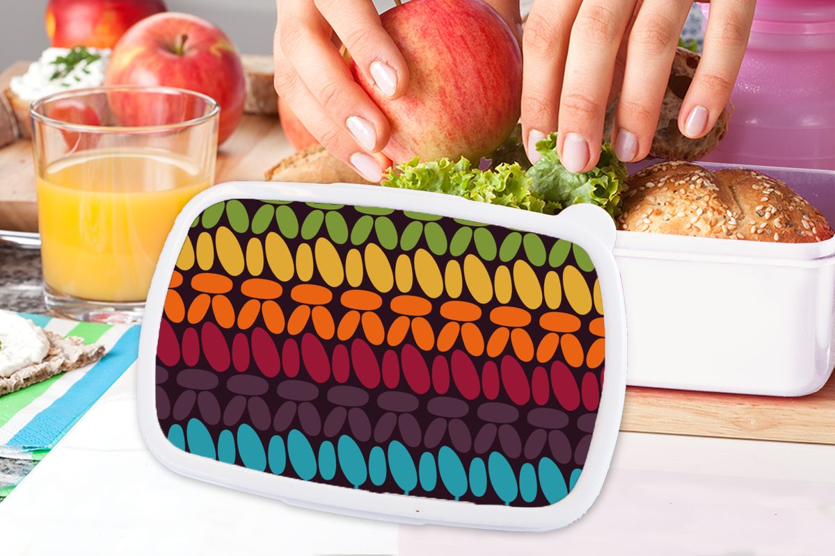 Brotdose, Kunststoff, und (2-tlg), Lunchbox - Jungs Kinder Mädchen Regenbogen, Retro und Brotbox MuchoWow für Häkelmuster Erwachsene, für weiß -