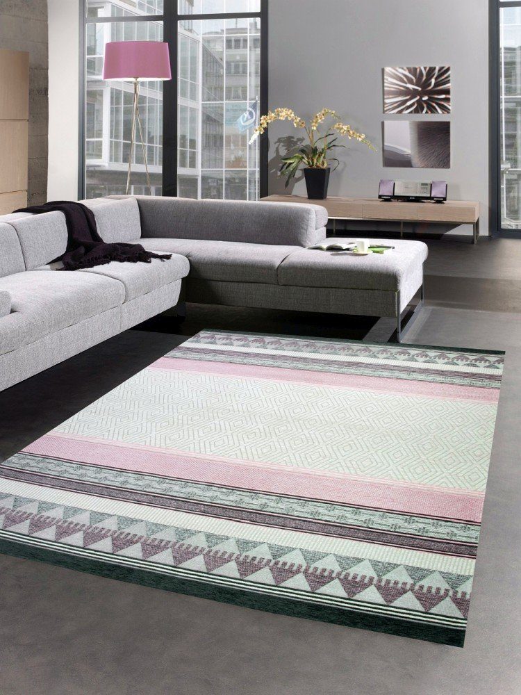 Teppich Moderner Teppich Designer Teppich Kelim Teppich rosa grau,  Carpetia, rechteckig, Höhe: 8 mm