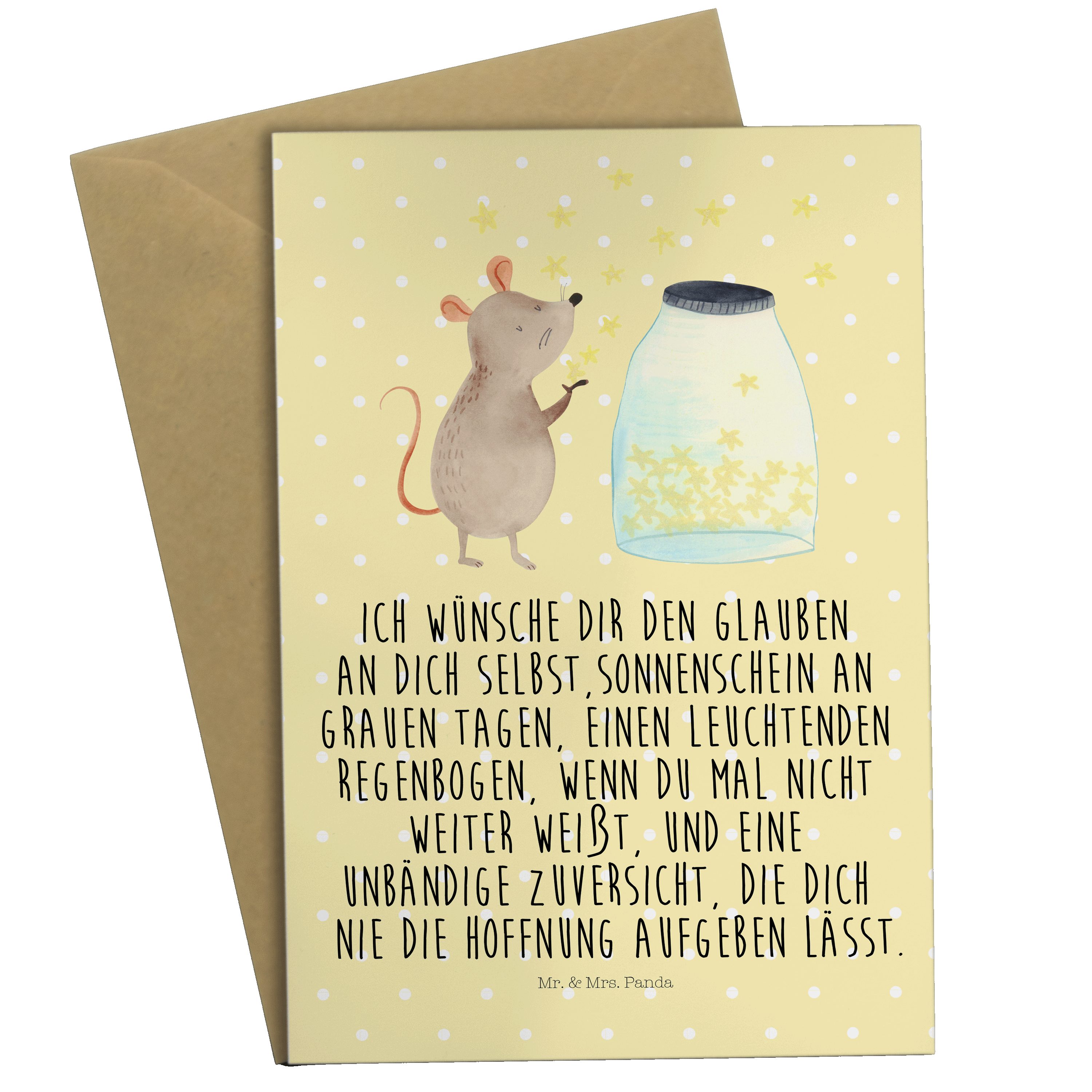 Mr. & Mrs. Panda Grußkarte Maus Sterne - Gelb Pastell - Geschenk, Klappkarte, Gute Laune, lustig