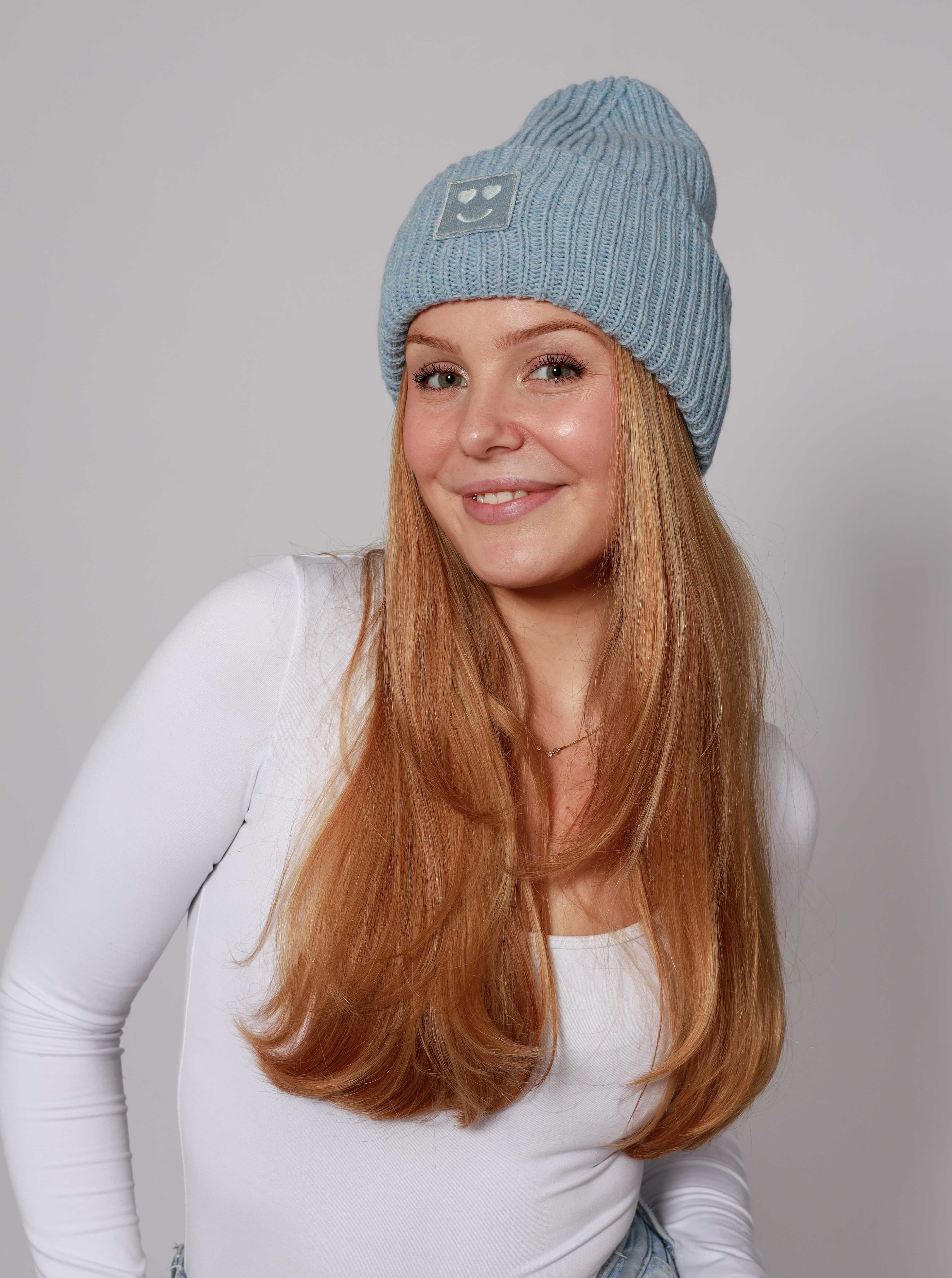 Zwillingsherz Strickmütze Smile Grobstrick, Smile Patch günstig online kaufen