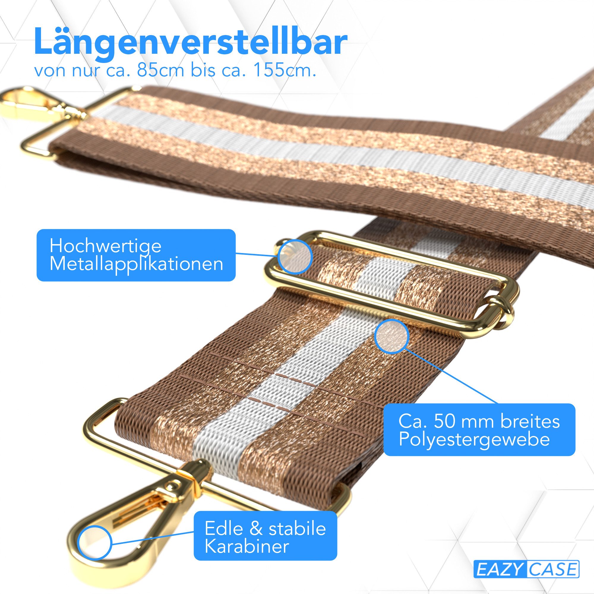 EAZY CASE Schulterriemen Schultergurte für Taschen gemustert Verstellbarer Trageriemen Ersatz Taschengurt DIY Gürteltasche Braun