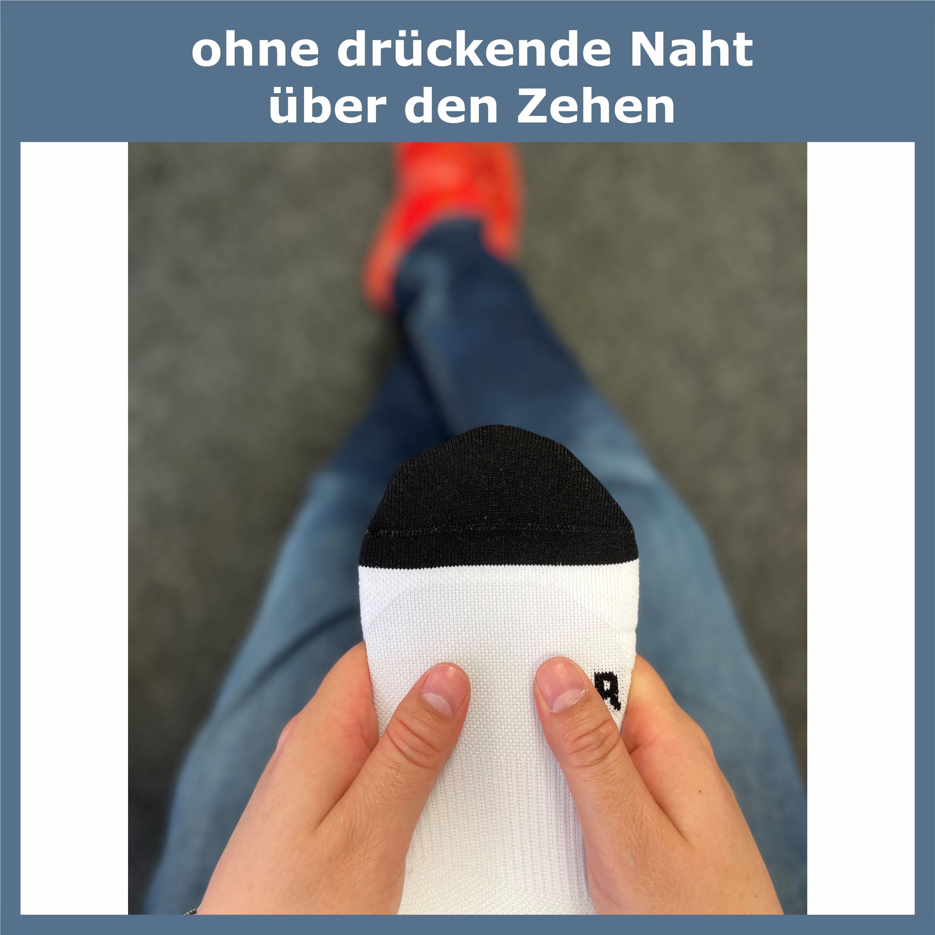 GAWILO Laufsocken (kurz) für Herren mit Kompression & Polsterung, bunt, schwarz & weiß  (5 Paar) Anatomisch korrekt für den linken und rechten Fuß gestrickt