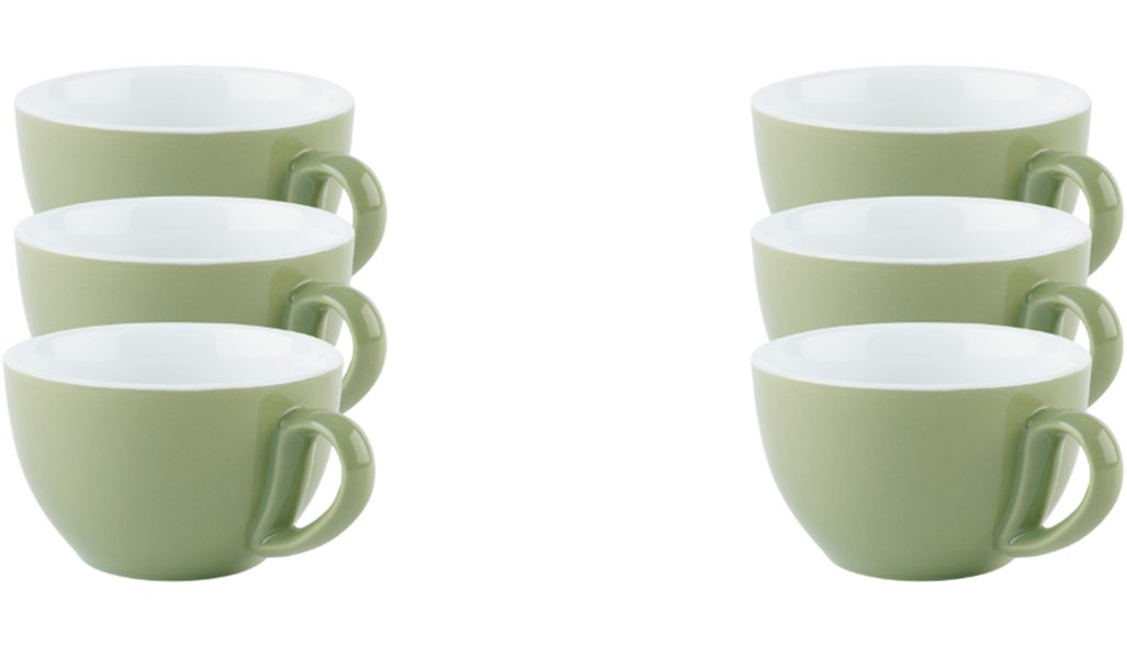 APS Cappuccinotasse 6er Set Cappuccino Tassen -SNUG-, 6-tlg., Porzellan, für Heißgetränke aller Art geeignet